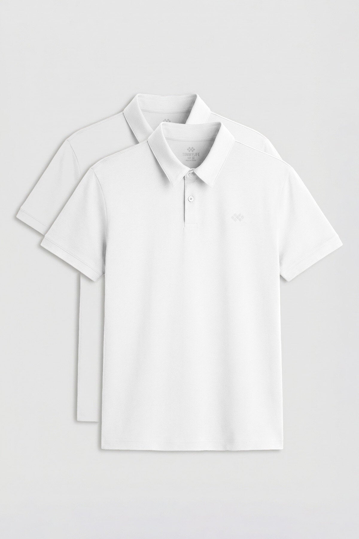 Standart Fit Basic Polo Yaka 2'li Paket Beyaz Erkek T-Shirt - 87748
