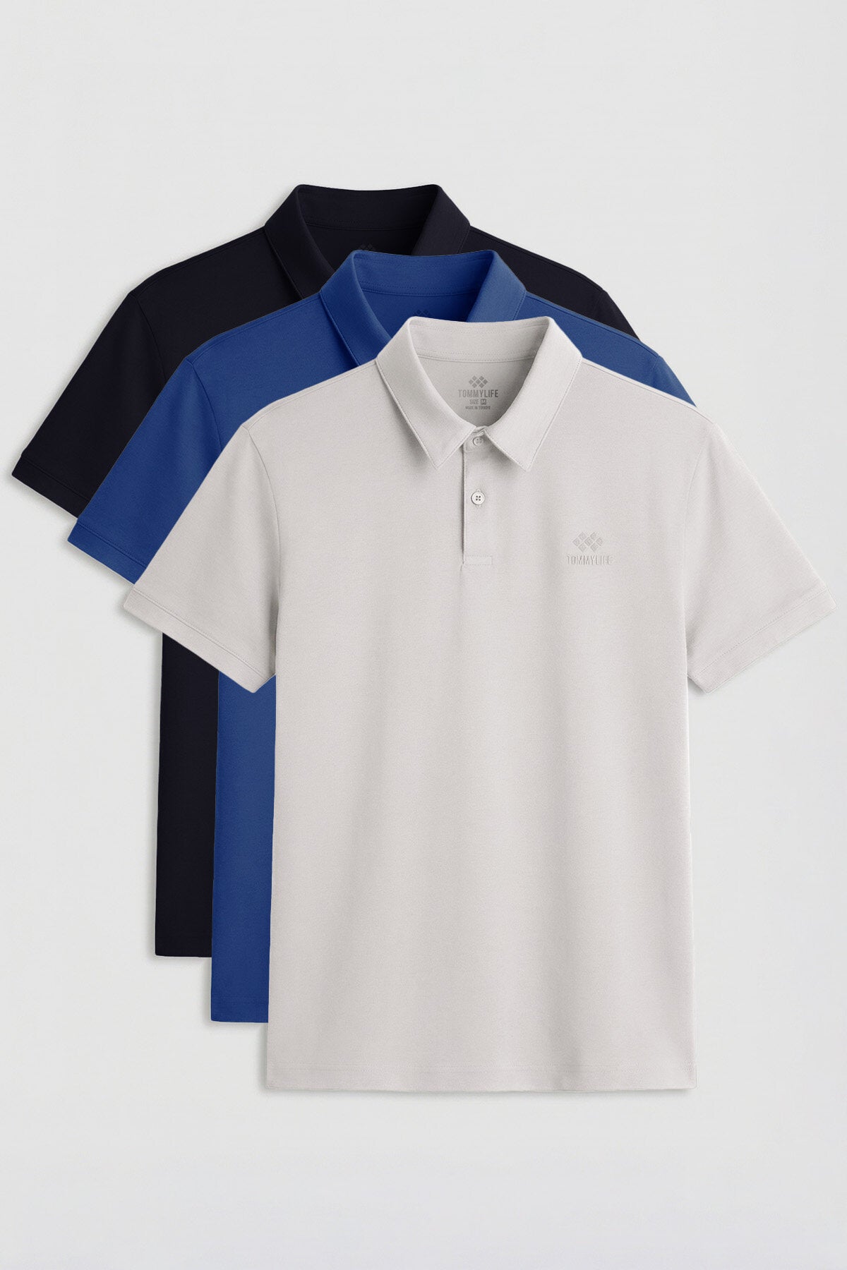 Standart Fit Basic Polo Yaka 3'lü Paket Lacivert-Taş-Parlament Erkek T-Shirt - 87748