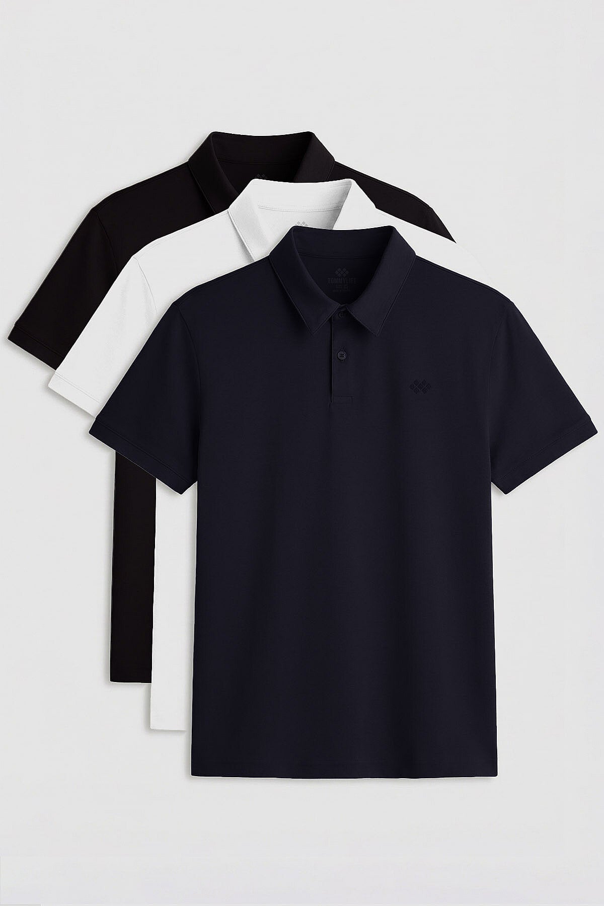 Standart Fit Basic Polo Yaka 3'lü Paket Siyah-Beyaz-Lacivert Erkek T-Shirt  87748