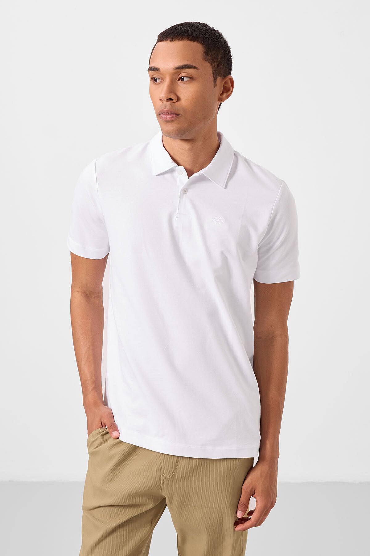 Standart Fit Basic Polo Yaka 2'li Paket Siyah-Beyaz Erkek T-Shirt - 87748