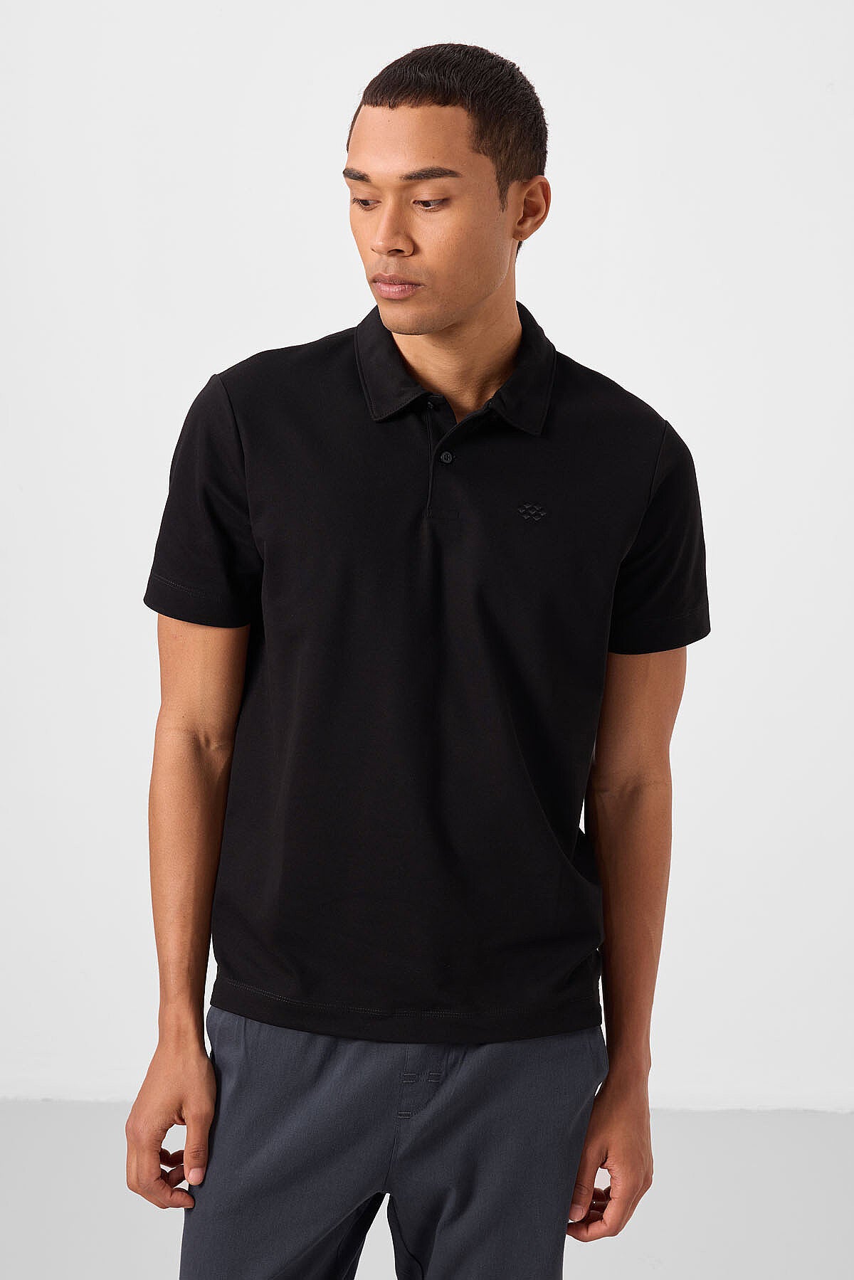 Standart Fit Basic Polo Yaka 2'li Paket Siyah-Koyu Bej Erkek T-Shirt - 87748
