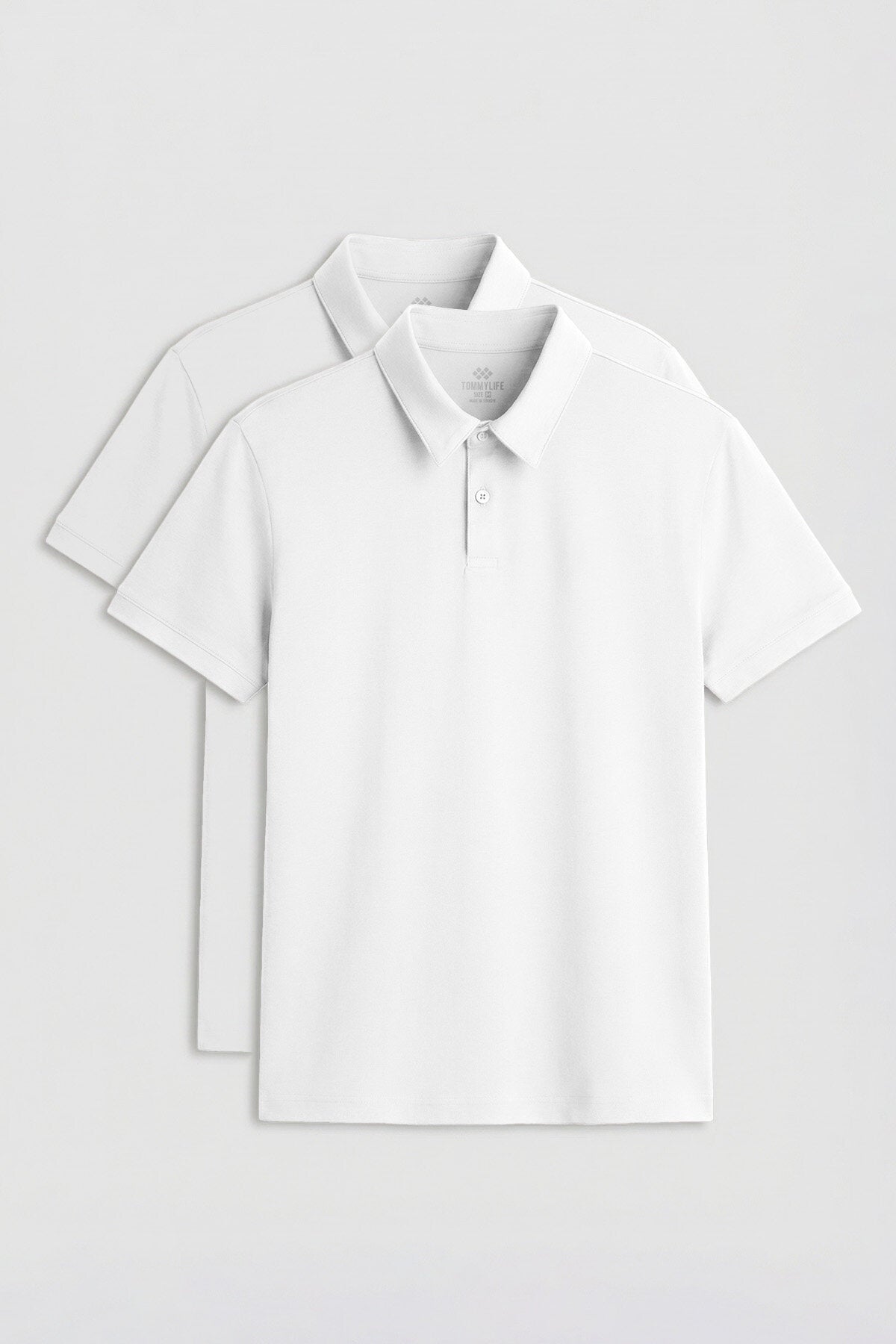 Standart Fit Basic Polo Yaka 2'li Paket Beyaz Erkek T-Shirt - 87768