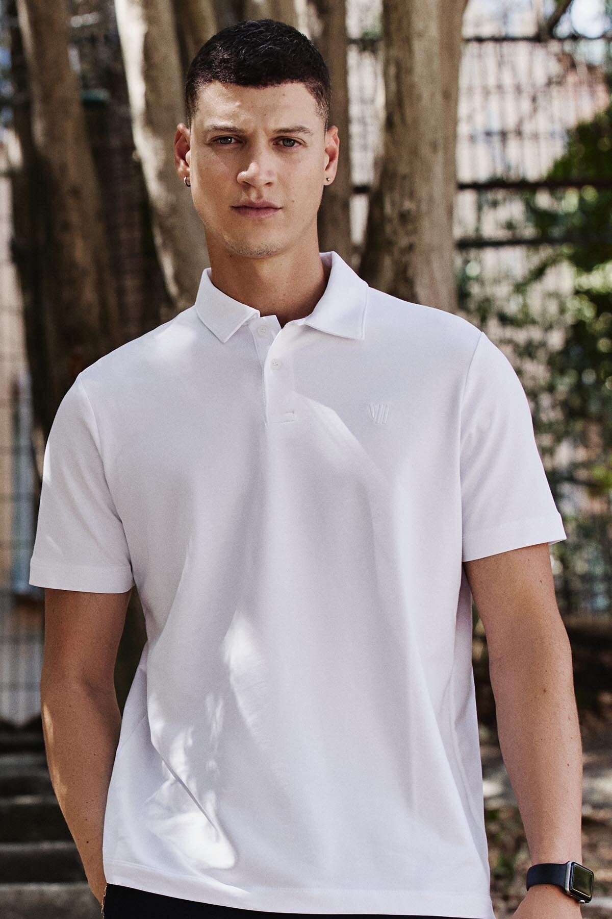 Standart Fit Basic Polo Yaka 2'li Paket Beyaz Erkek T-Shirt - 87768