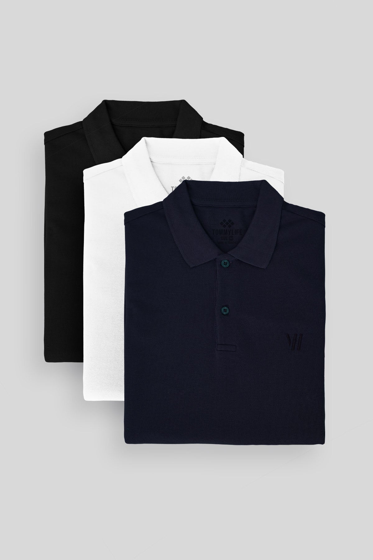 Standart Fit Basic Polo Yaka 3'lü Paket Siyah-Beyaz-Lacivert Erkek T-Shirt  87768