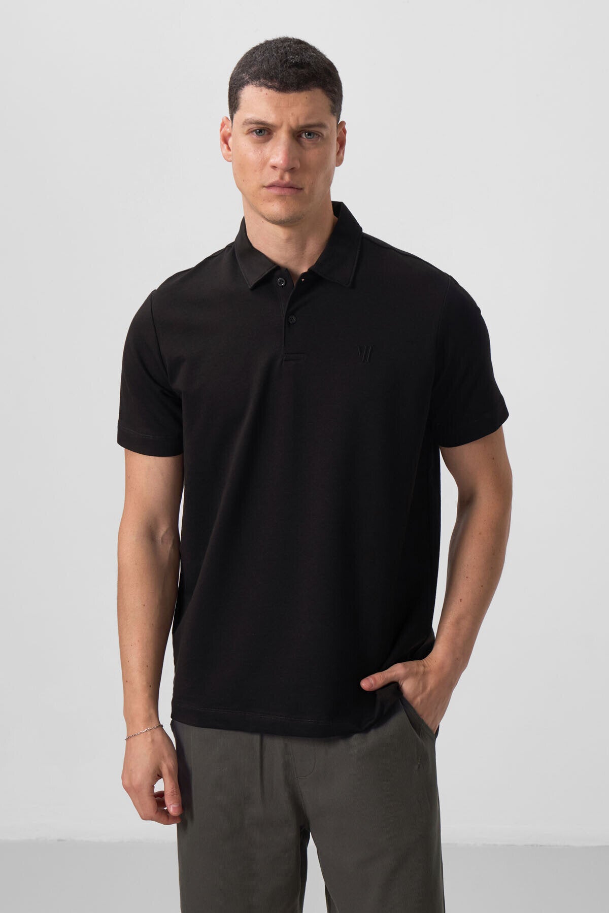 Standart Fit Basic Polo Yaka 2'li Paket Siyah Erkek T-Shirt - 87768