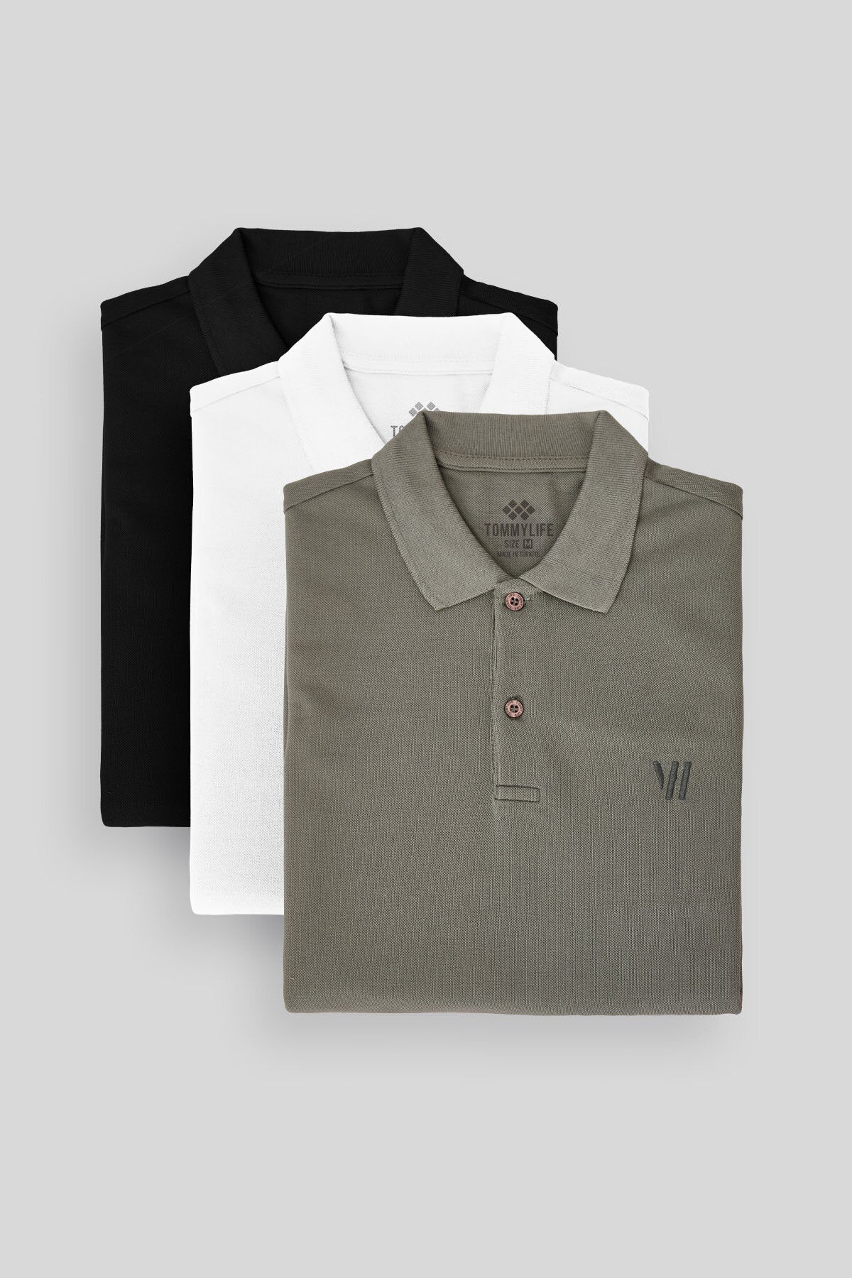 Standart Fit Basic Polo Yaka  3'lü Paket Siyah-Beyaz-Çağla Erkek T-Shirt  87768