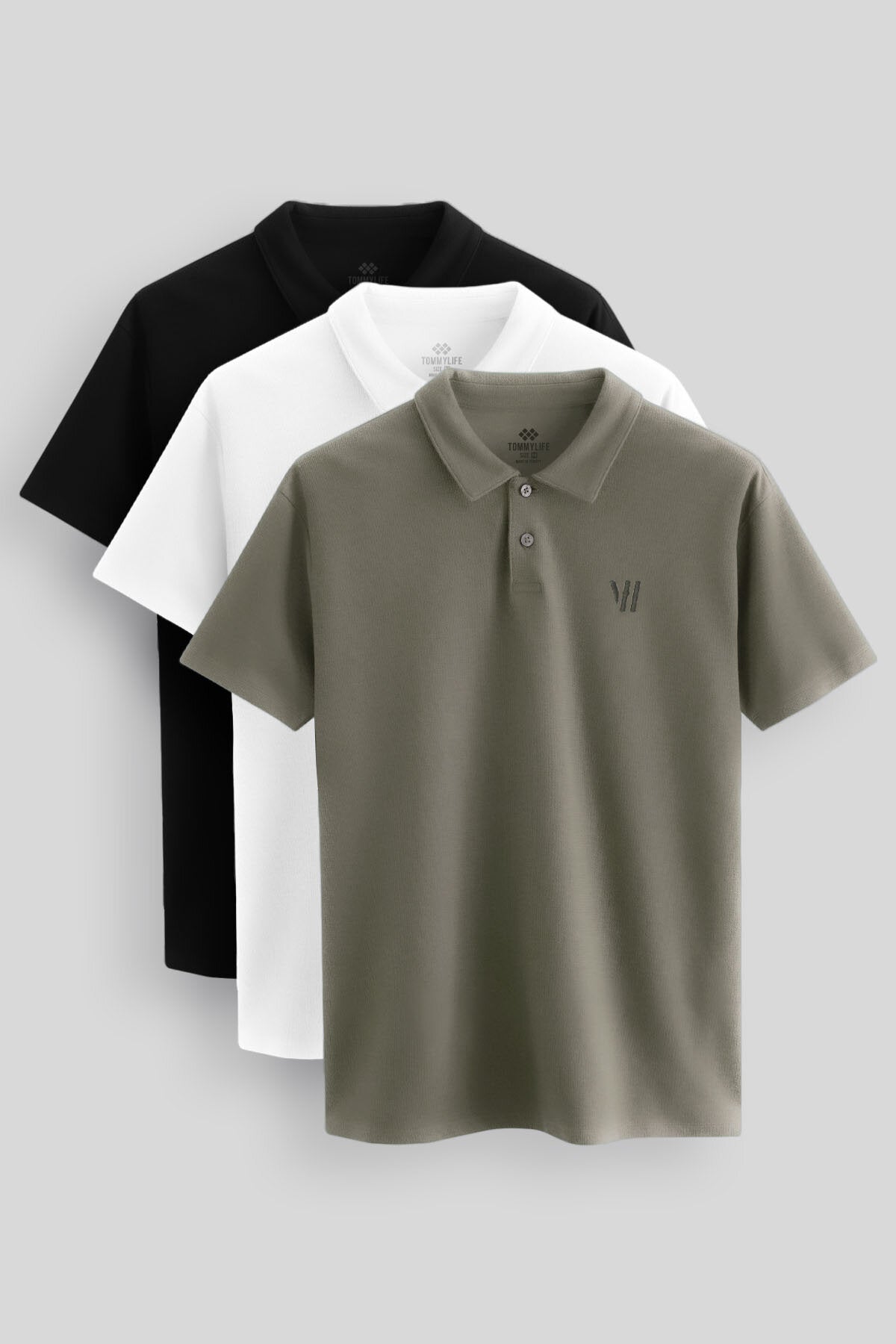 Standart Fit Basic Polo Yaka  3'lü Paket Siyah-Beyaz-Çağla Erkek T-Shirt  87768
