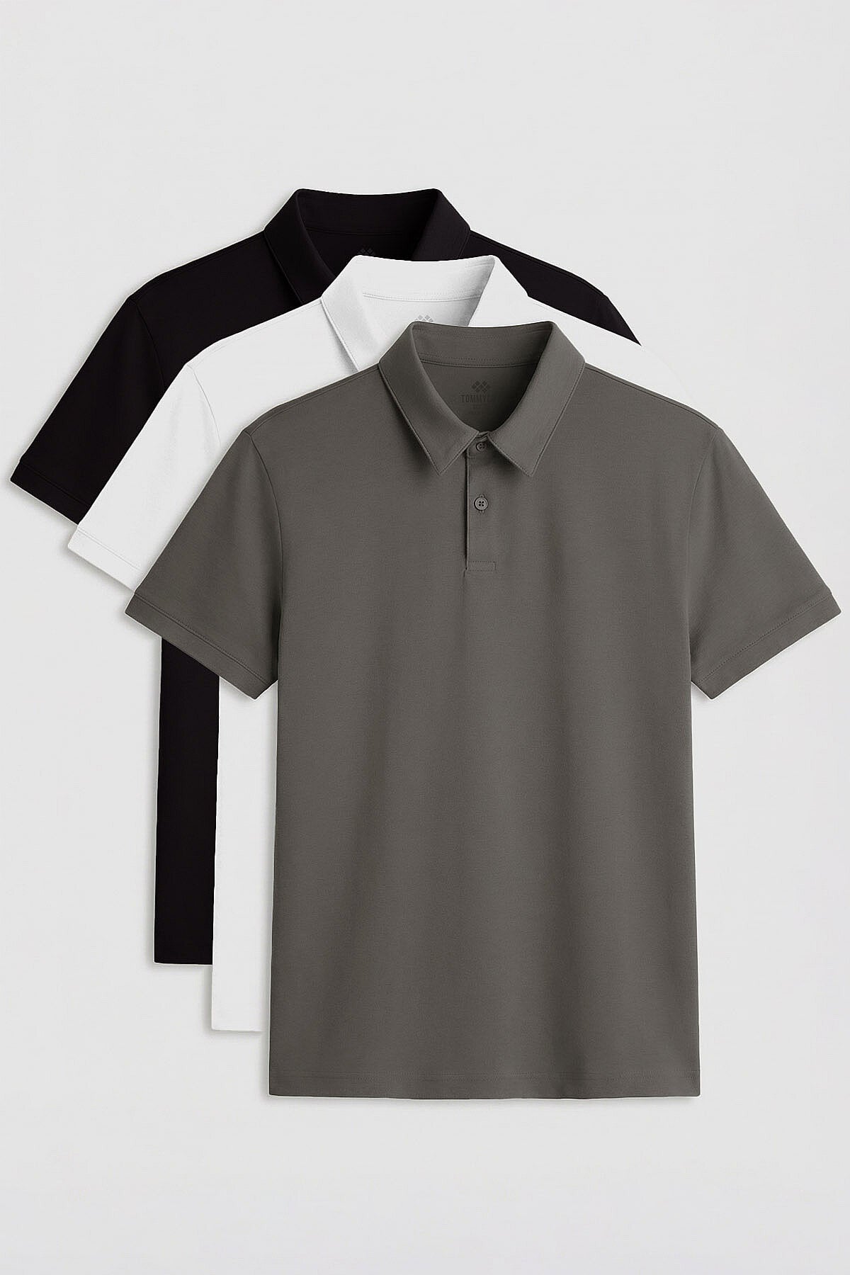 Standart Fit Basic Polo Yaka  3'lü Paket Siyah-Beyaz-Çağla Erkek T-Shirt  87768