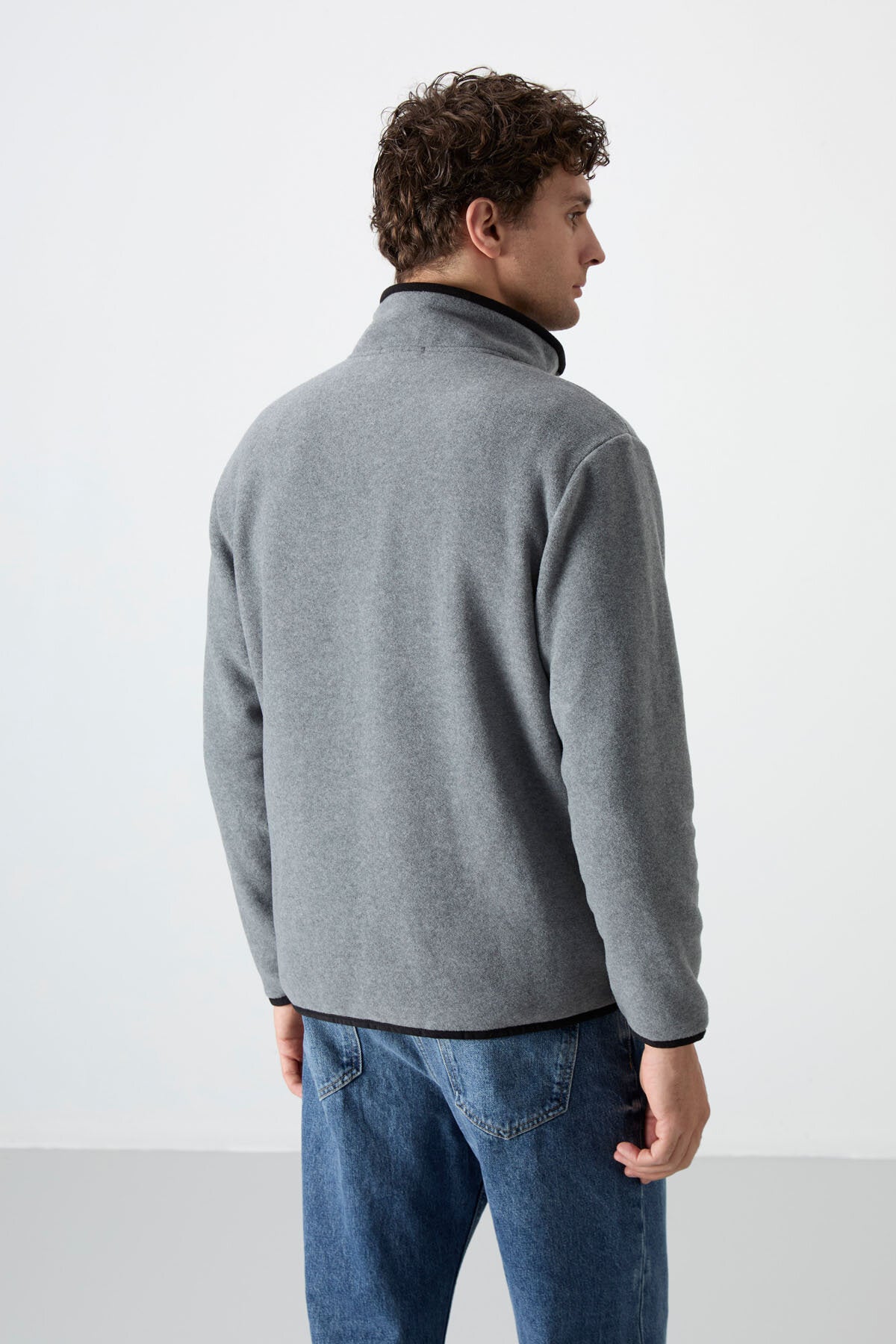 Dik Yaka Yarım Fermuarlı 2'li Paket Lacivert-Gri Melanj Erkek Polar Sweatshirt - 87891