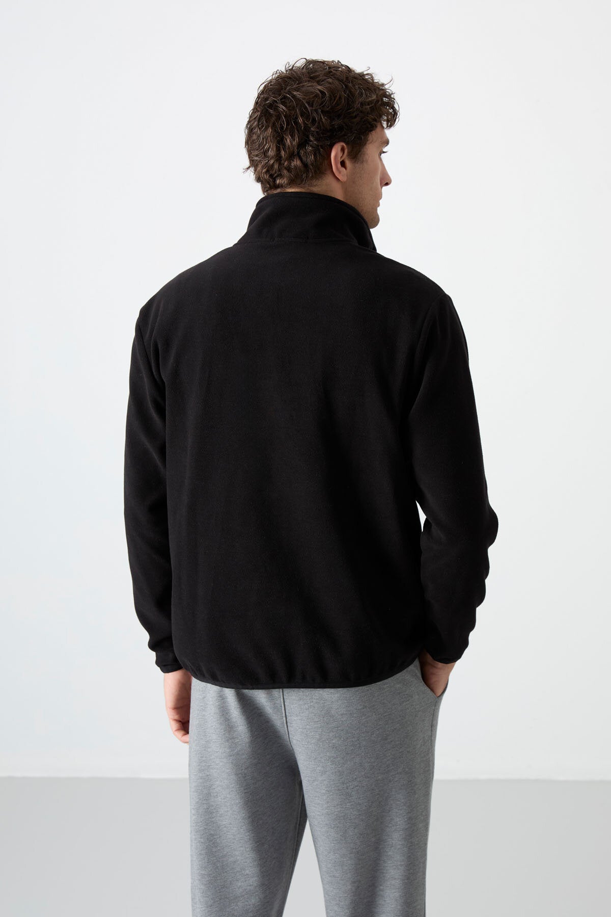 Dik Yaka Yarım Fermuarlı 2'li Paket Siyah-Gri Melanj Erkek Polar Sweatshirt - 87891