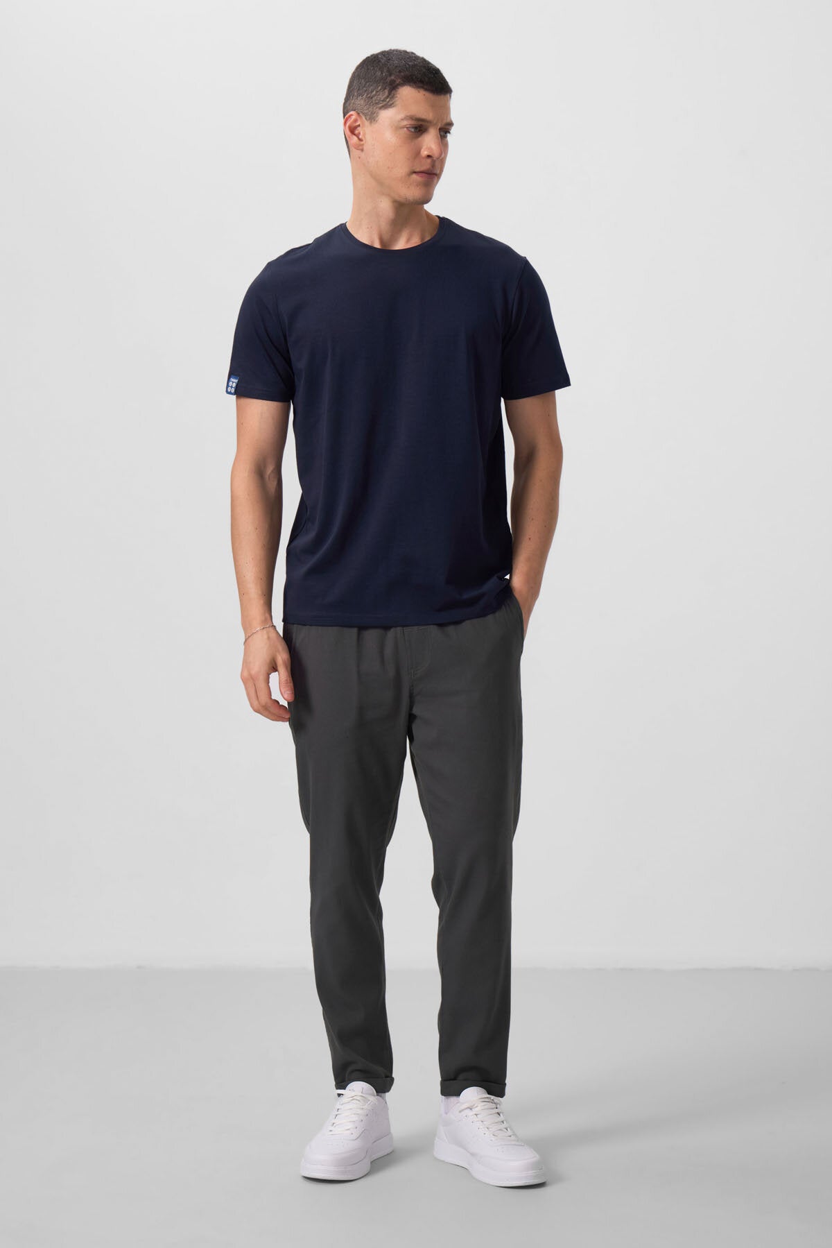 Standart Fit Basic O Yaka 2'li Paket Siyah-Lacivert Erkek T-Shirt - 87911