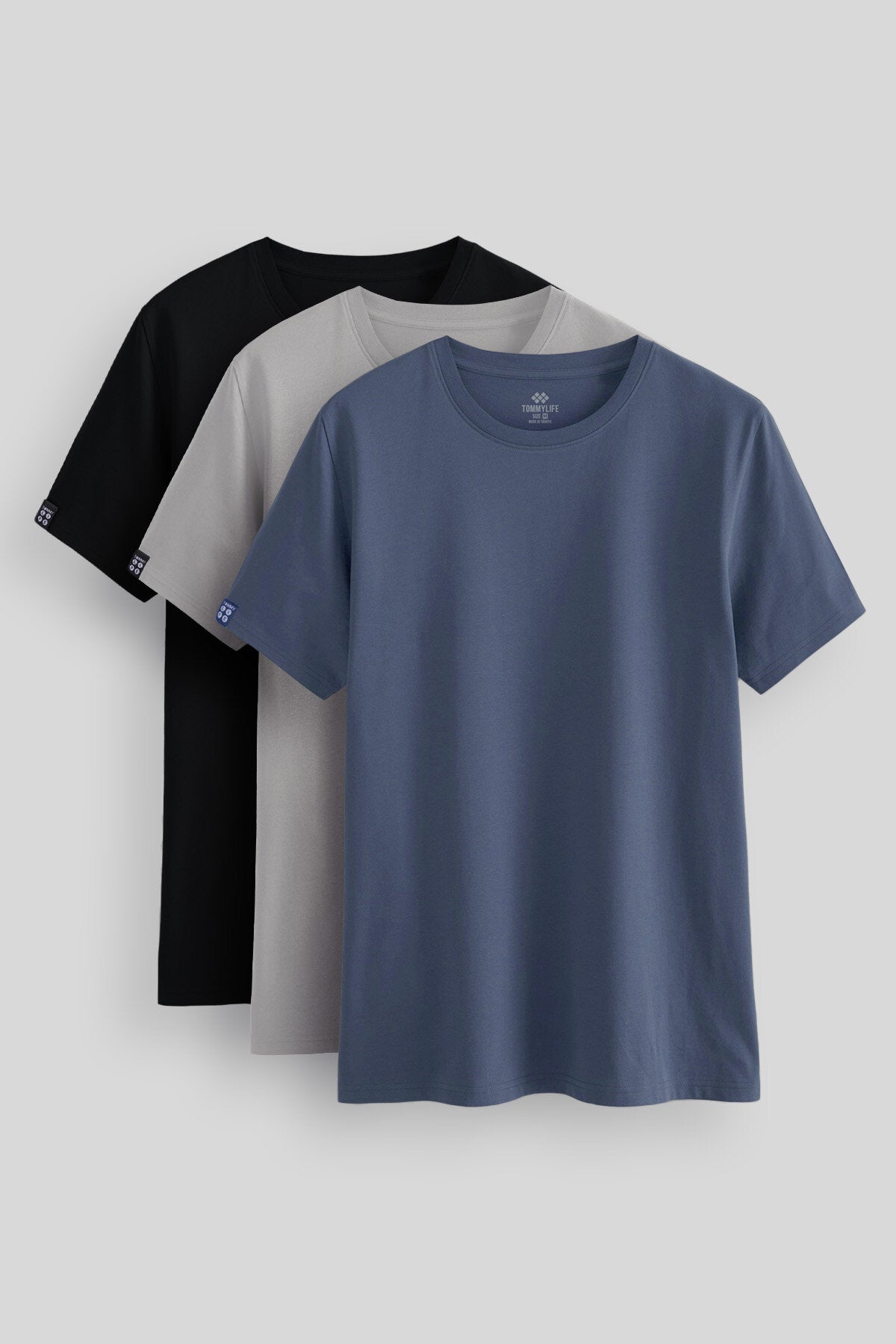 Standart Fit Basic O Yaka  3'lü Paket Siyah-Petrol-Taş Erkek T-Shirt - 87911