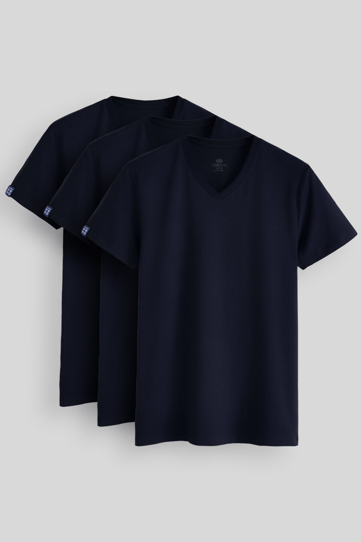 Standart Fit Basic V Yaka  3'lü Paket Lacivert Erkek T-Shirt  87912