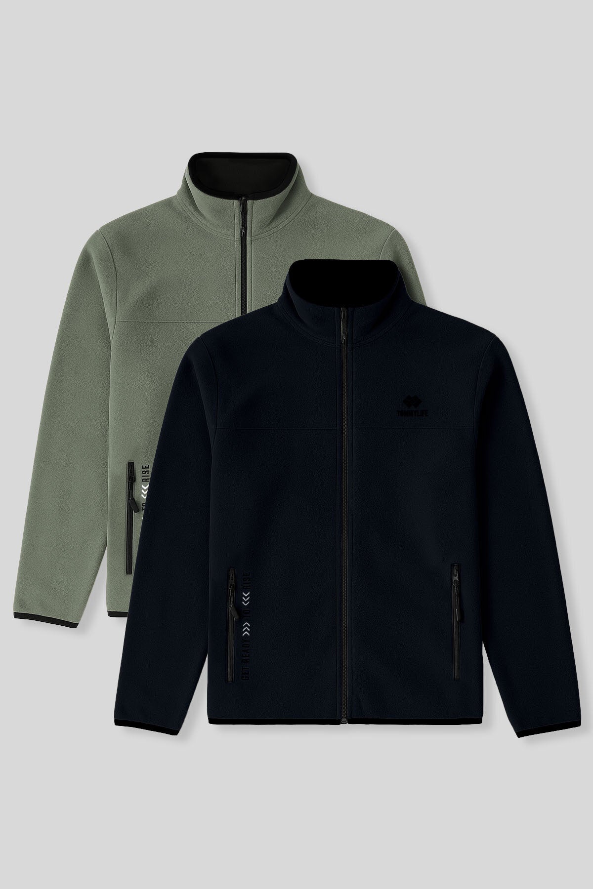 Standart Kalıp Dik Yaka 2'li Paket Lacivert-Çağla Erkek Polar Sweatshirt - 87992