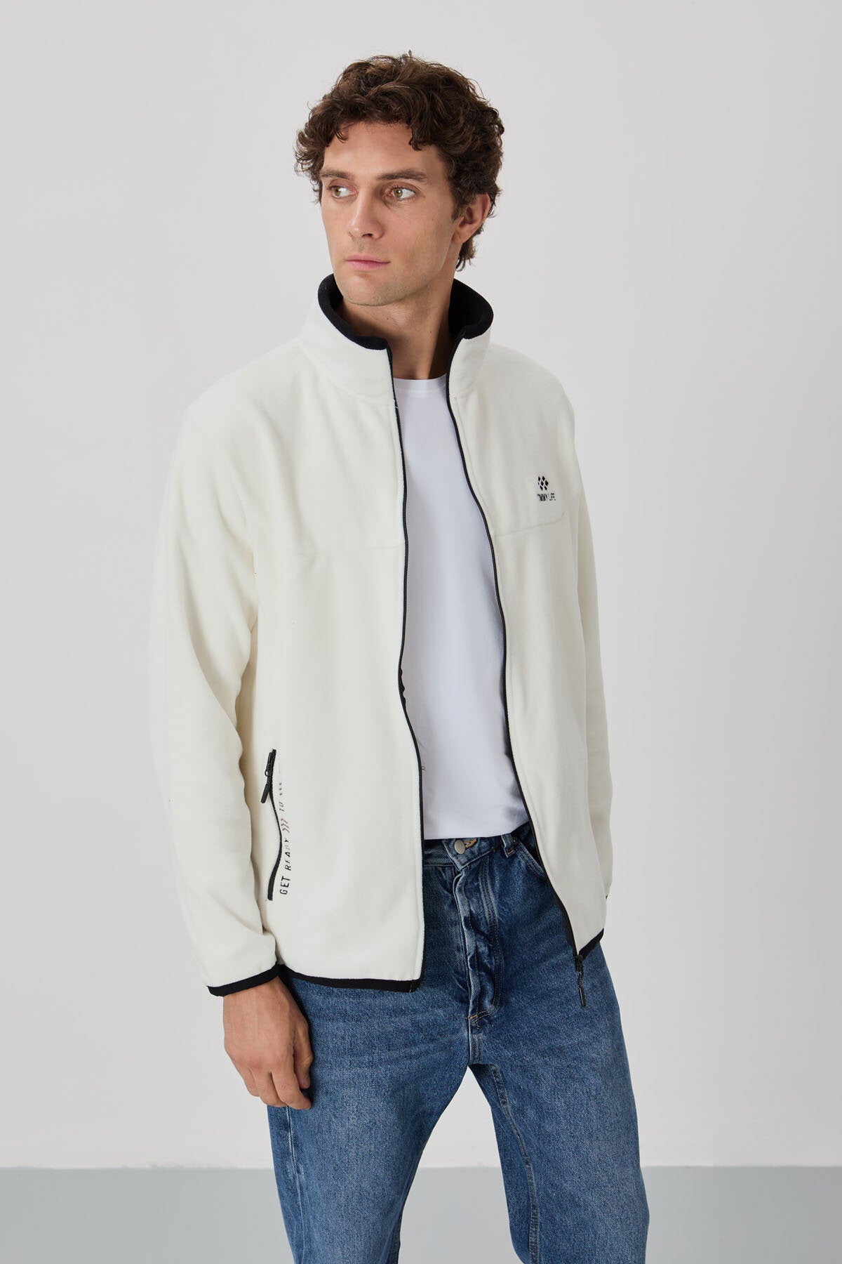 Standart Kalıp Dik Yaka 2'li Paket Petrol-Ekru Erkek Polar Sweatshirt - 87992