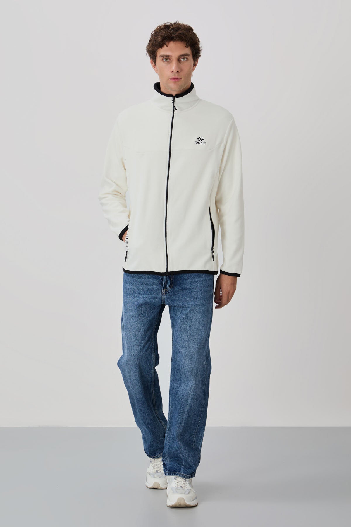 Standart Kalıp Dik Yaka 2'li Paket Petrol-Ekru Erkek Polar Sweatshirt - 87992