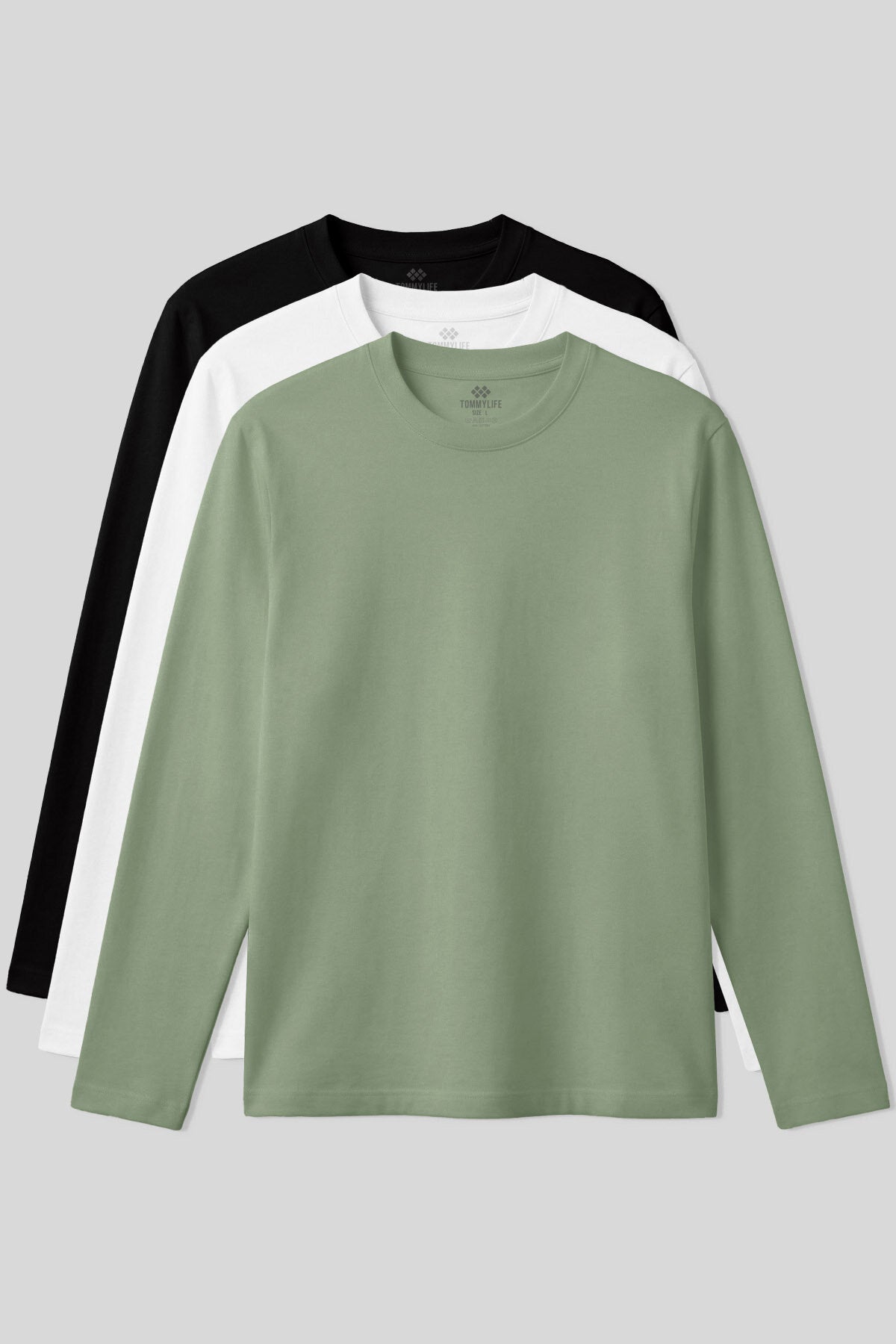 Standart Fit Basic O Yaka  3'lü Paket Siyah-Beyaz-Kaktüs Erkek T-Shirt  87997