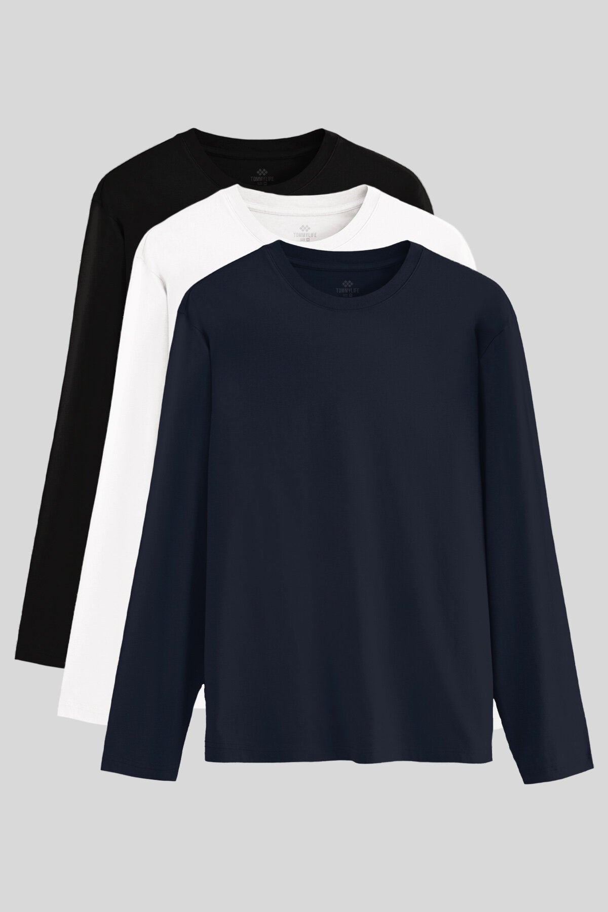Standart Fit Basic O Yaka  3'lü Paket Siyah-Beyaz-Lacivert Erkek T-Shirt  87997