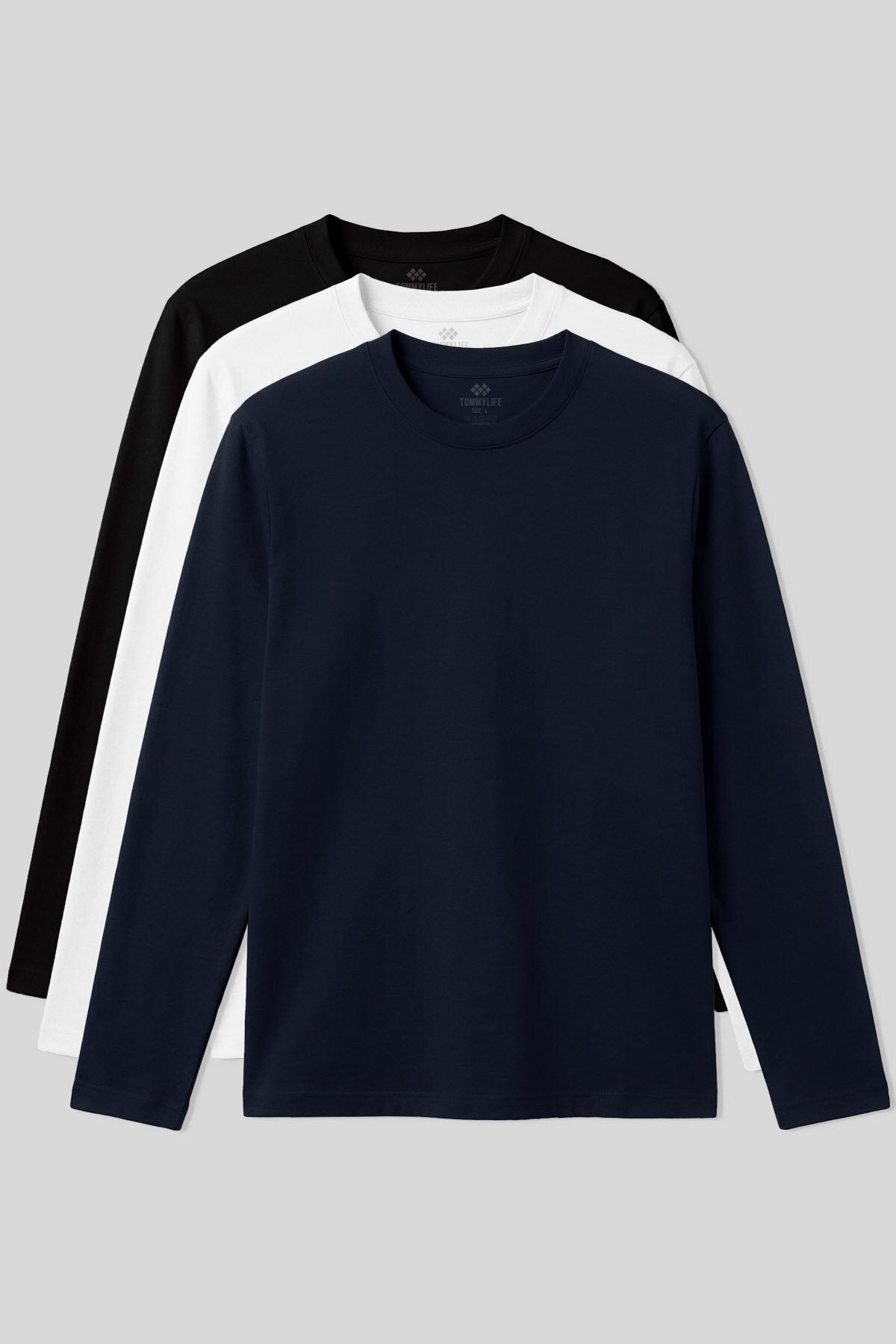 Standart Fit Basic O Yaka  3'lü Paket Siyah-Beyaz-Lacivert Erkek T-Shirt  87997