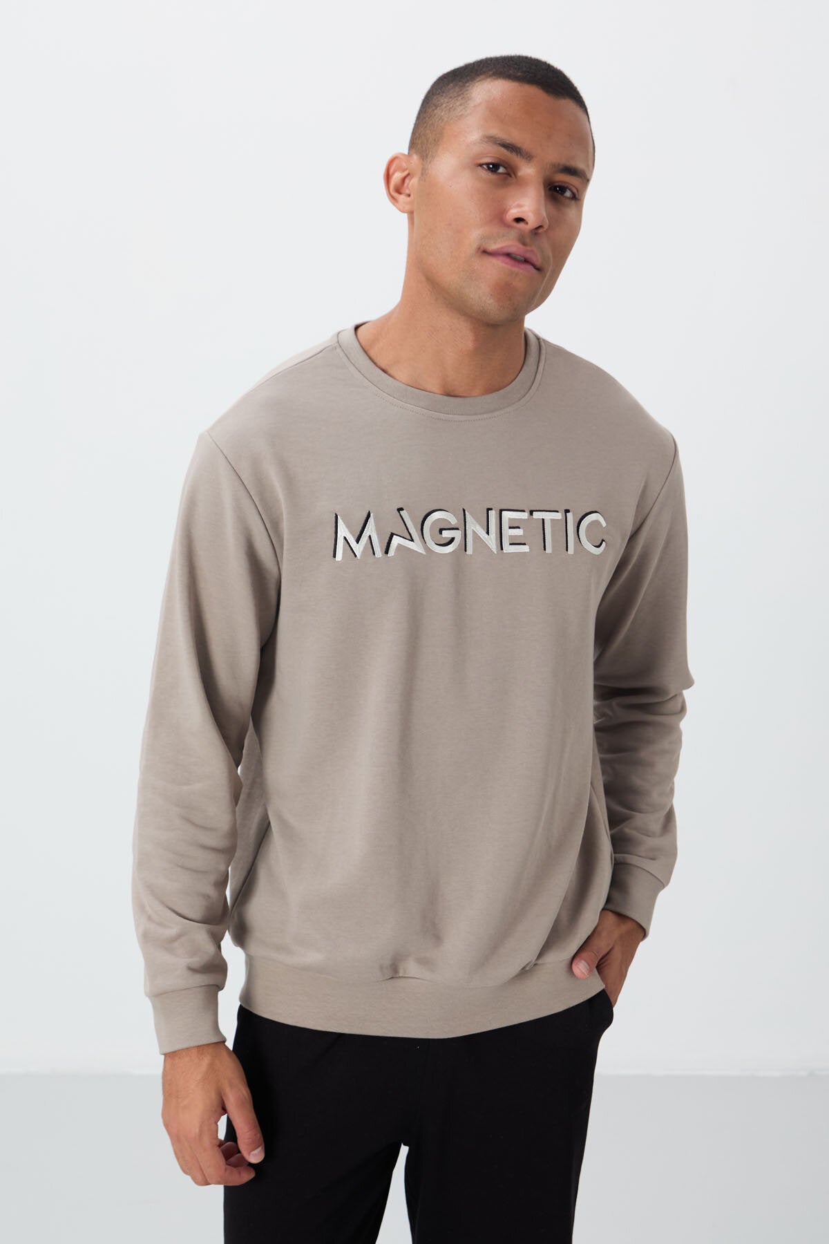 Rahat Form O Yaka 2'li Paket Siyah-Camel Erkek Sweatshirt - 88020