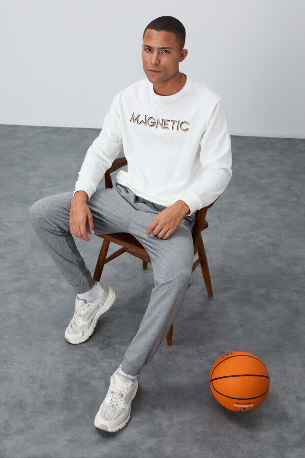 Rahat Form O Yaka 2'li Paket Siyah-Ekru Erkek Sweatshirt - 88020
