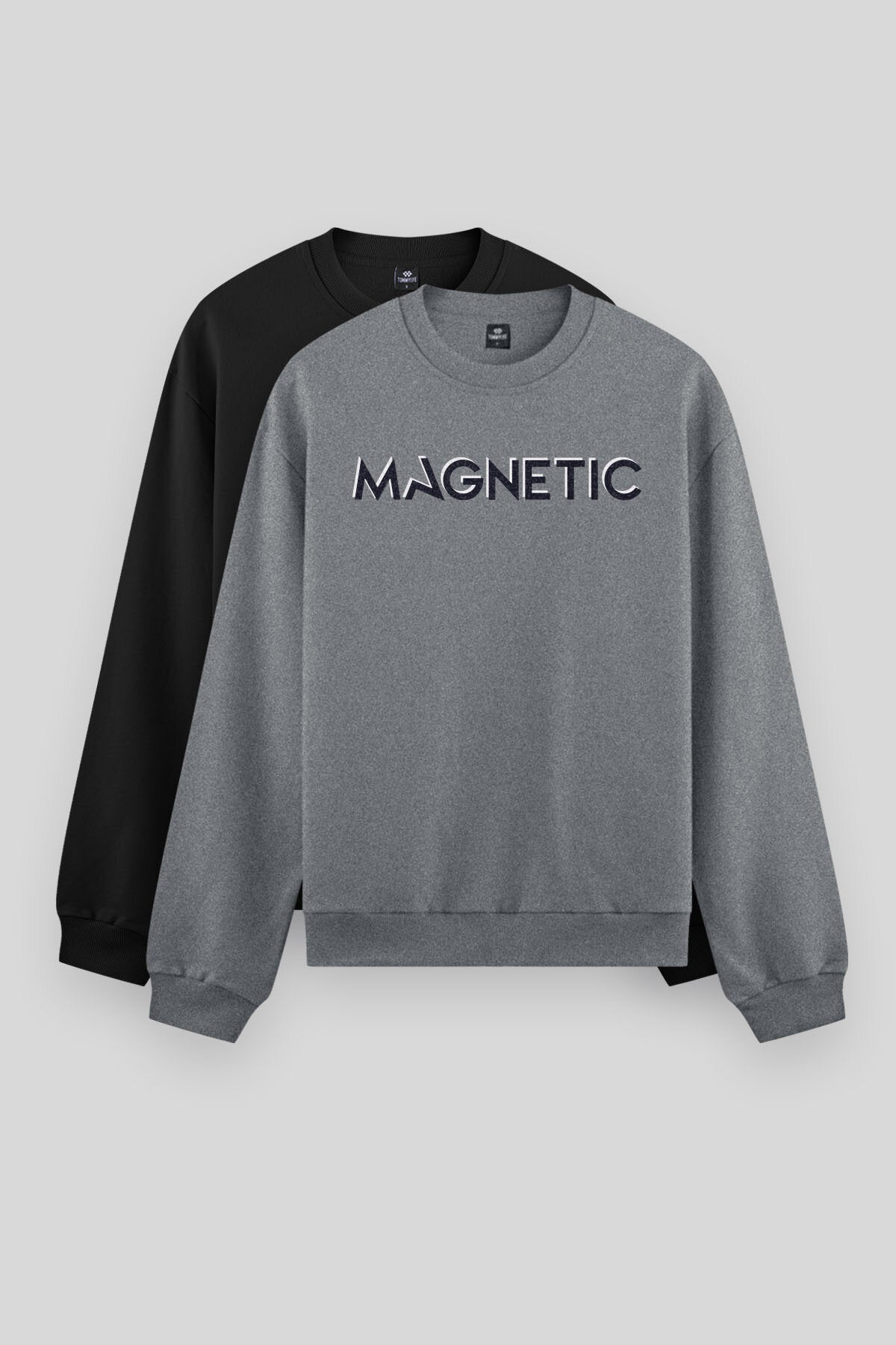Rahat Form O Yaka 2'li Paket Siyah-Gri Melanj Erkek Sweatshirt - 88020