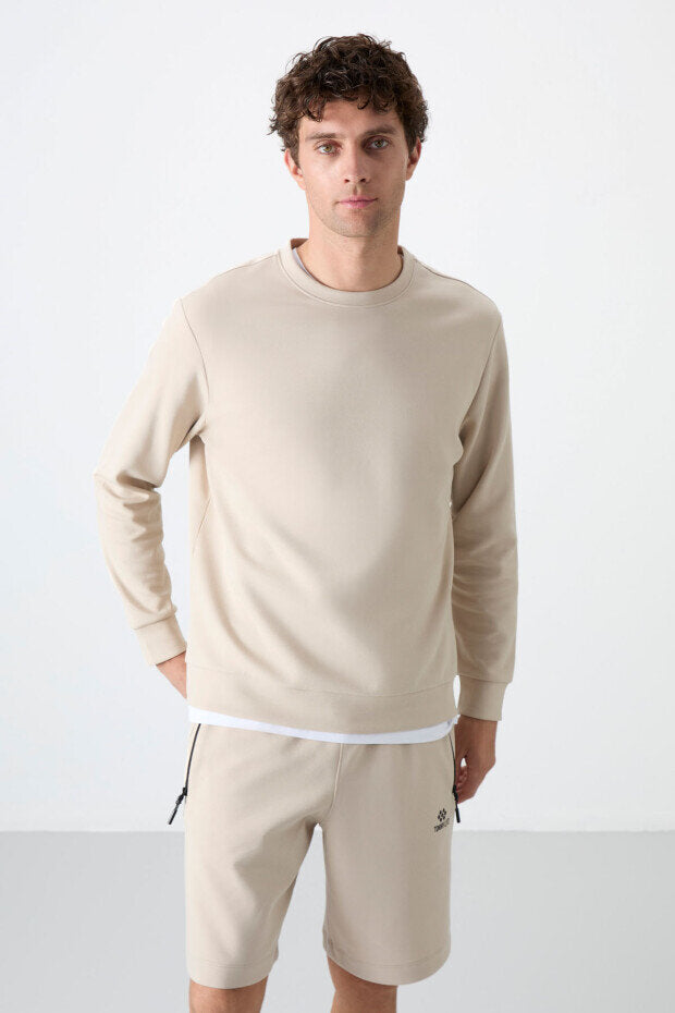 Rahat Form Basic O Yaka 2'li Paket Bej-Çağla Erkek Sweatshirt - 88053