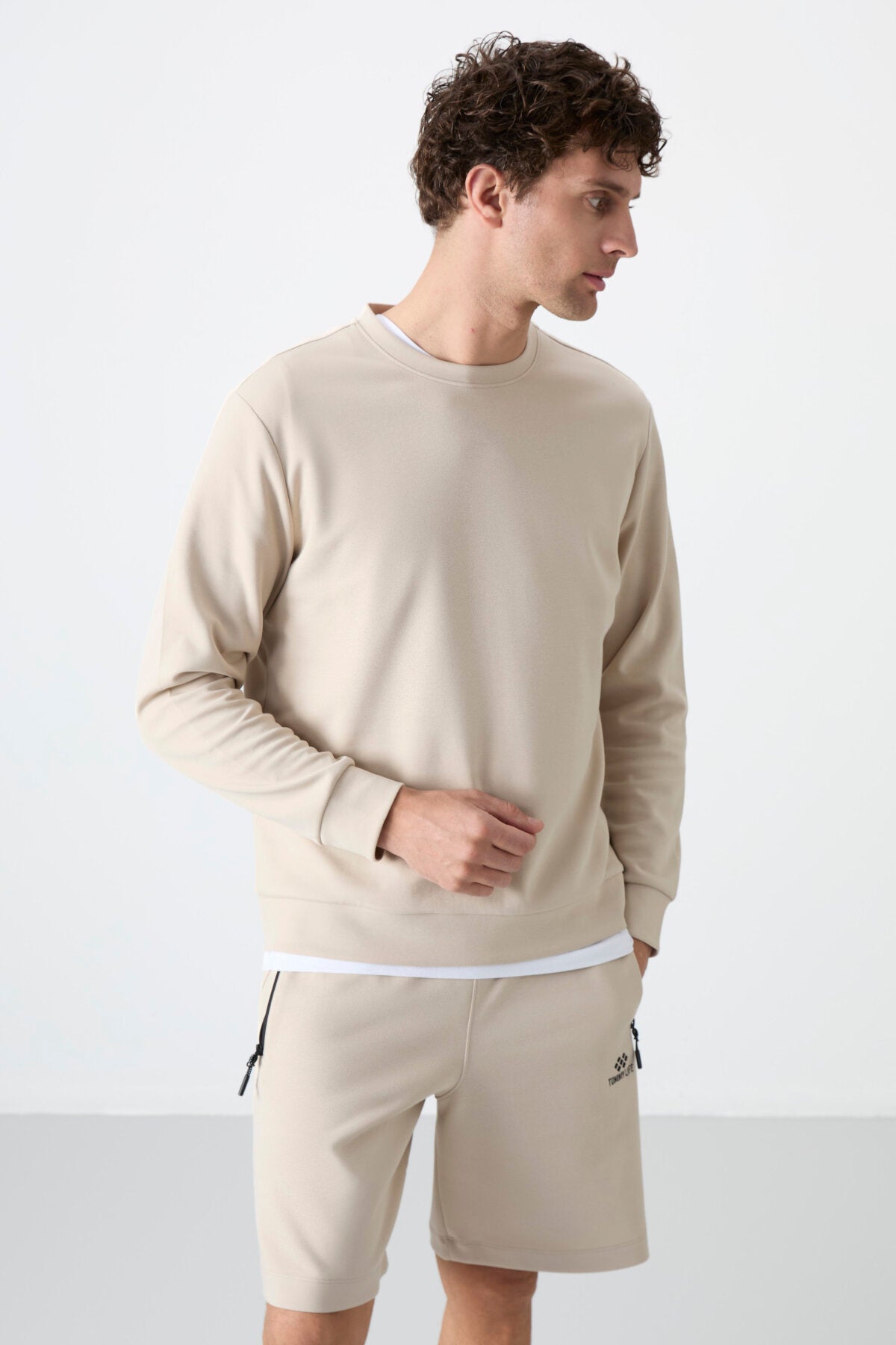 Standart Fit Basic O Yaka  3'lü Paket Siyah-Bej-Çağla Erkek Sweatshirt 88053