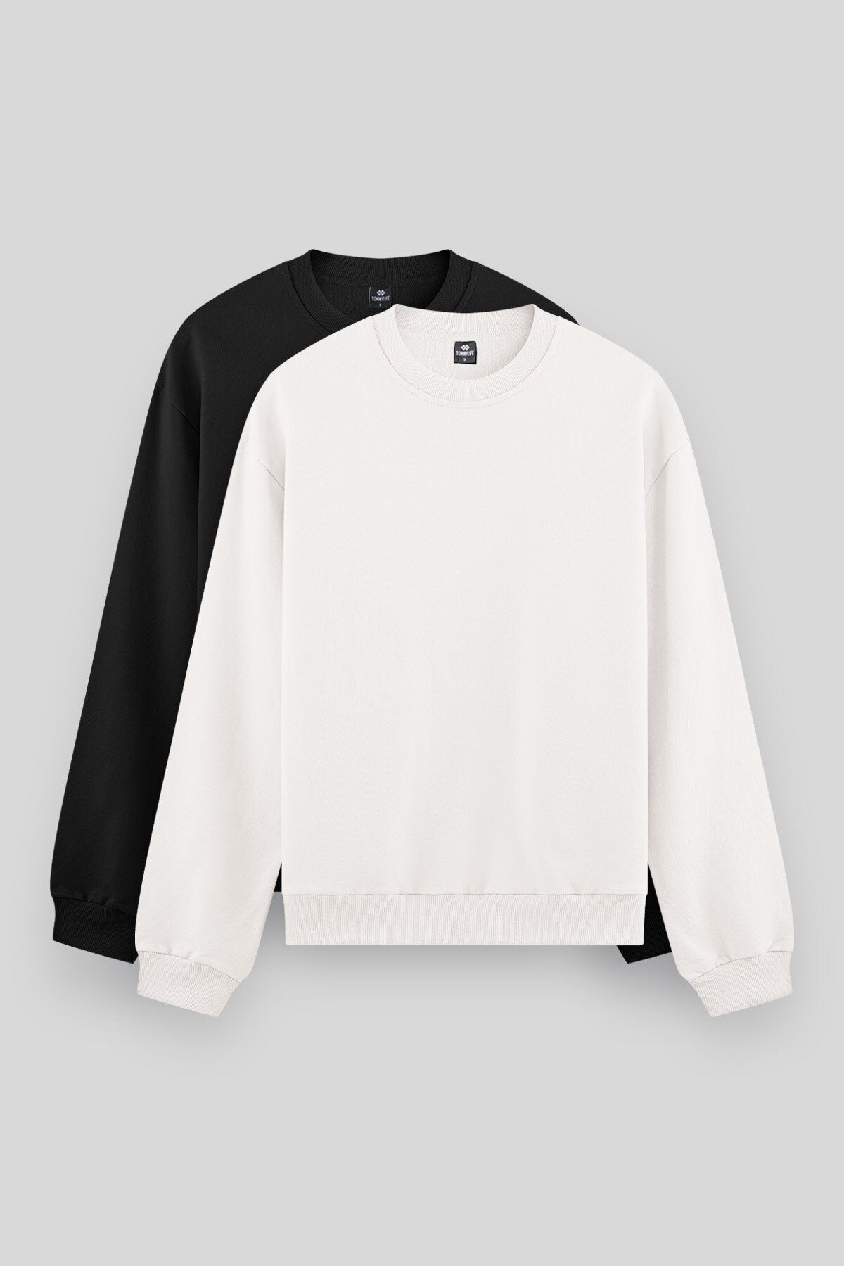 Rahat Form Basic O Yaka 2'li Paket Siyah-Ekru Erkek Sweatshirt - 88053