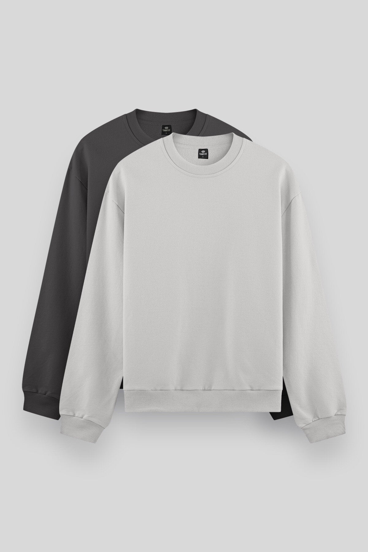 Rahat Form Basic O Yaka 2'li Paket Koyu Gri-Taş Erkek Sweatshirt - 88053