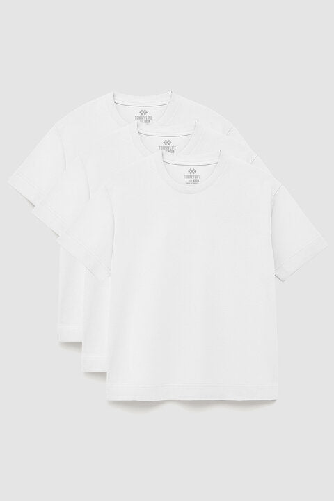 Basic O Yaka Büyük Beden  3'lü Paket Beyaz Erkek T-Shirt  88072