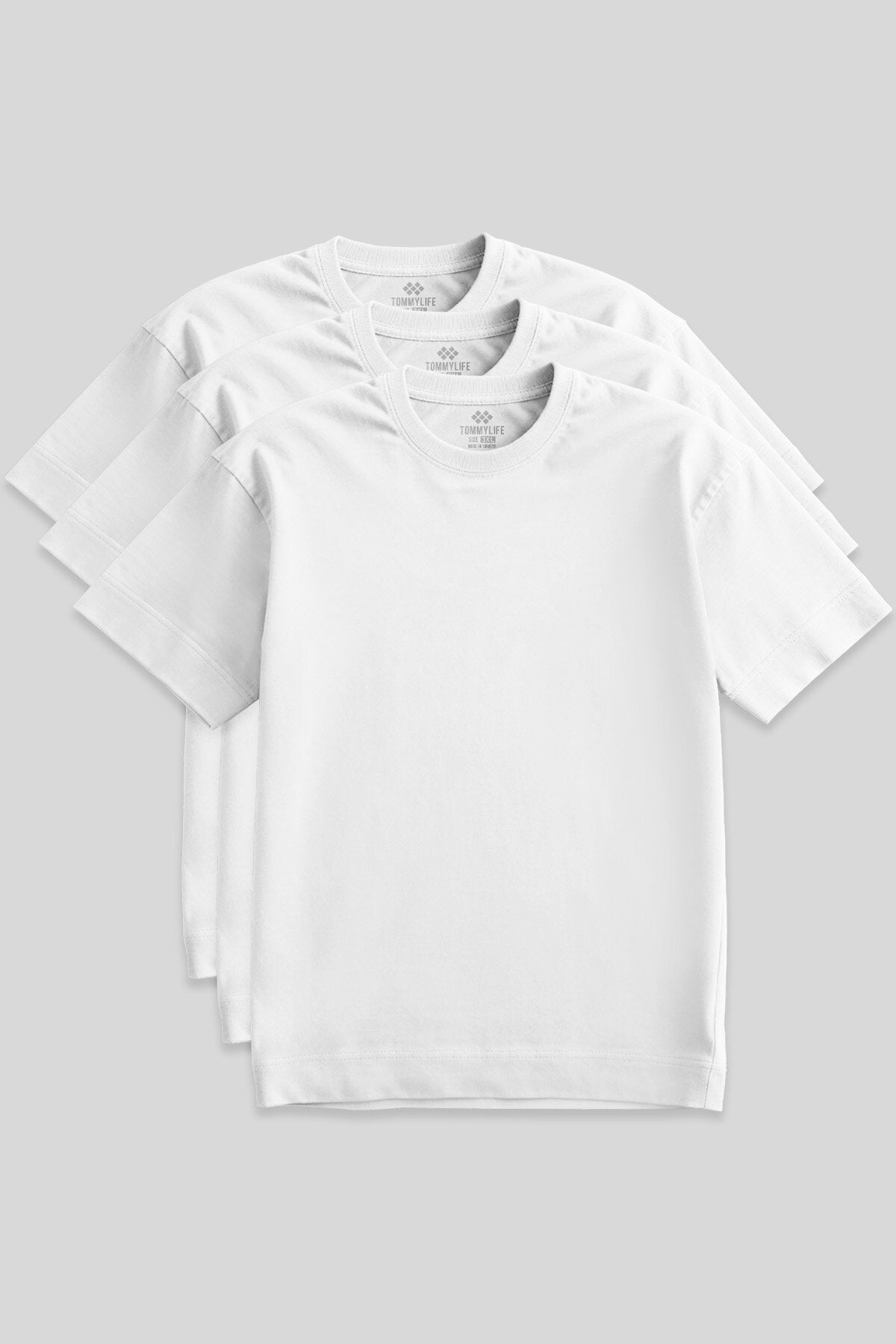 Basic O Yaka Büyük Beden  3'lü Paket Beyaz Erkek T-Shirt  88072