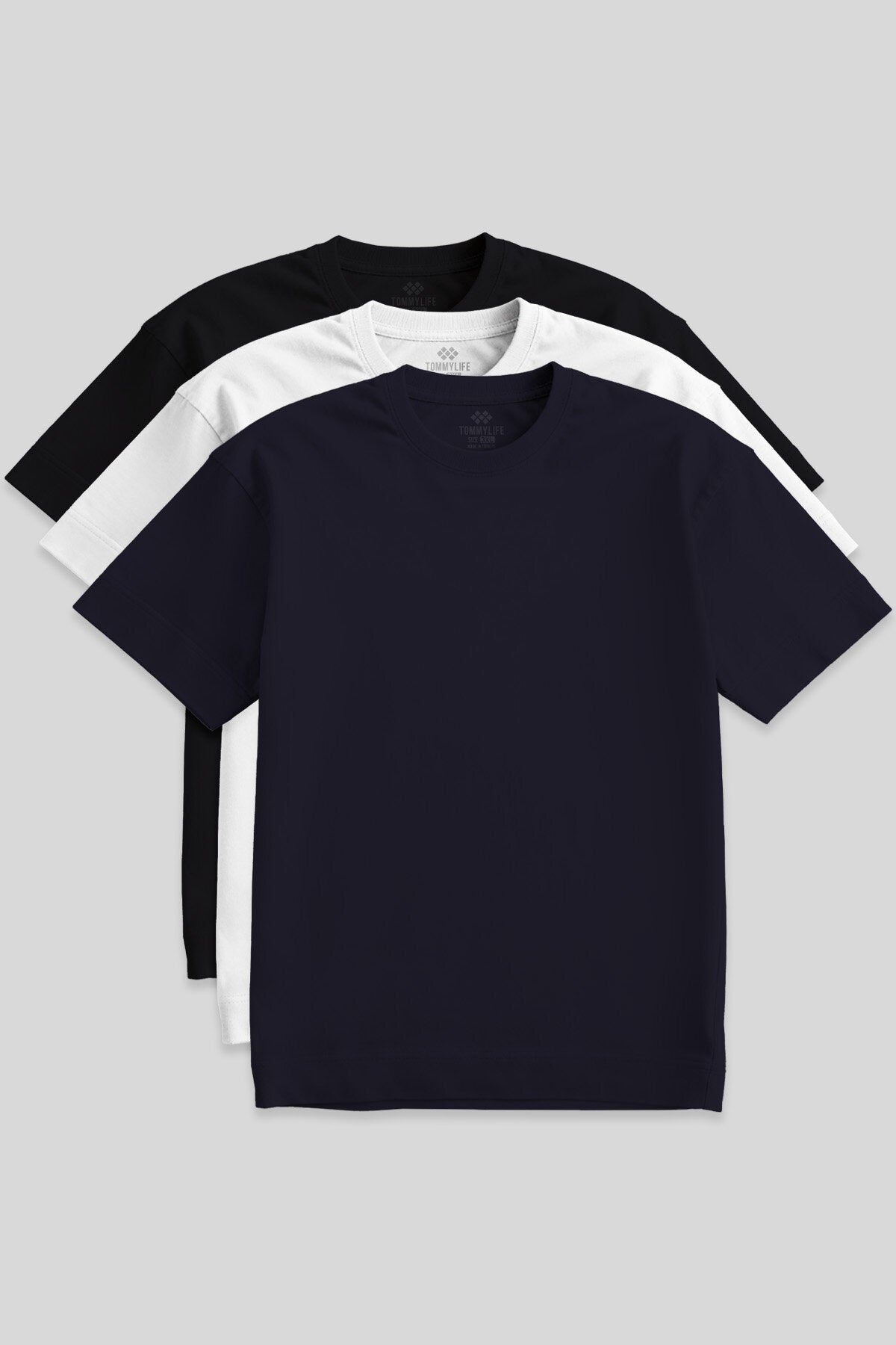 Basic O Yaka Büyük Beden  3'lü Paket Siyah-Beyaz-Lacivert  Erkek T-Shirt  88072