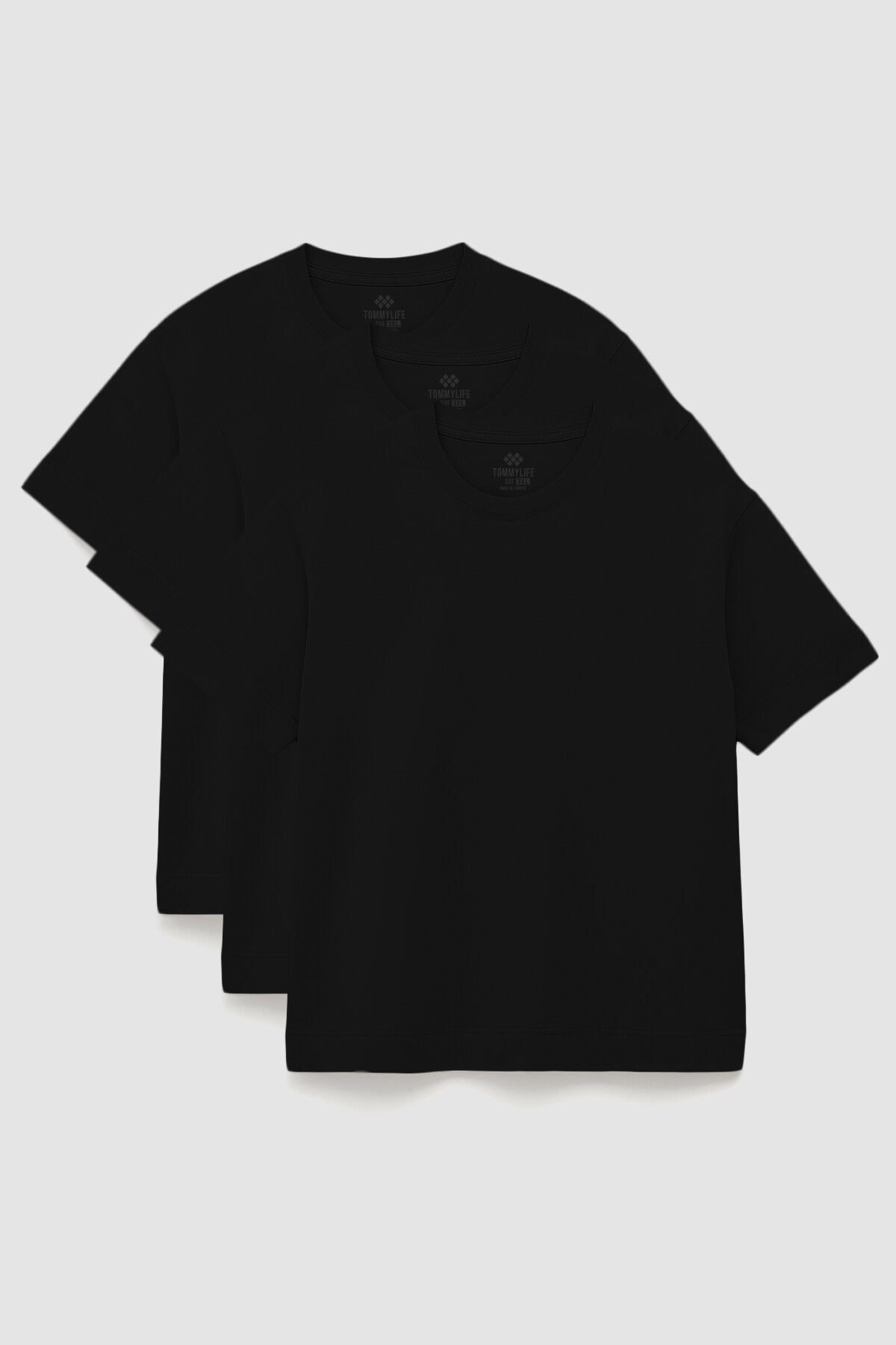Basic O Yaka Büyük Beden  3'lü Paket Siyah Erkek T-Shirt  88072