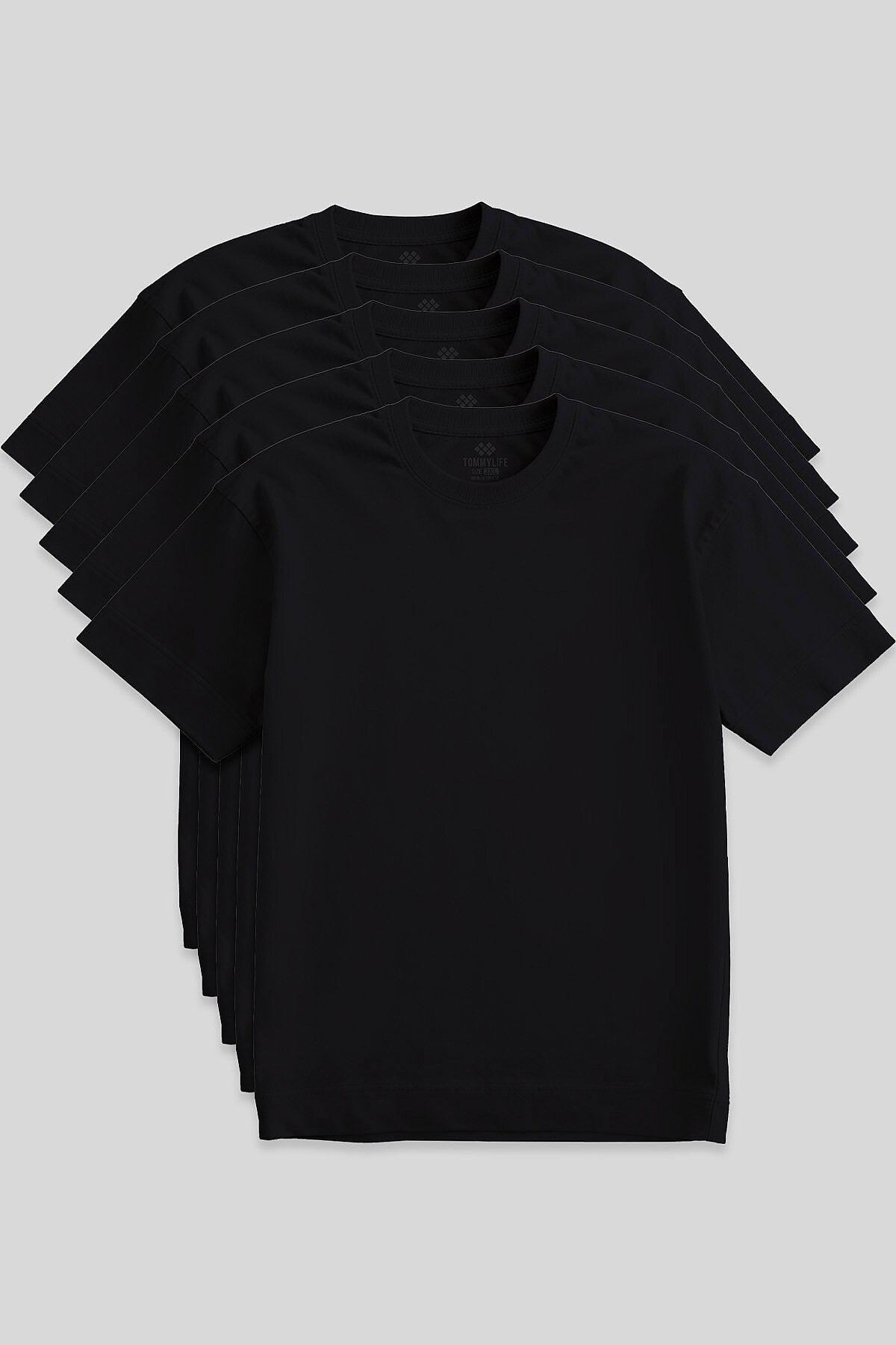 Basic O Yaka Büyük Beden  5'li Paket Siyah Erkek T-Shirt  88072