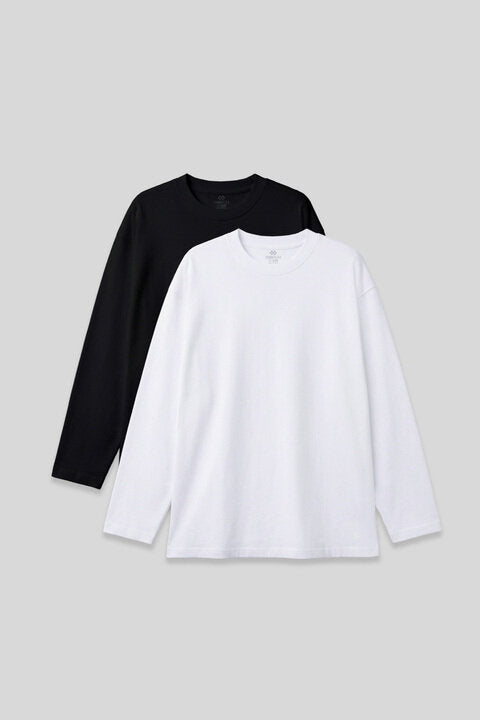Basic O Yaka Büyük Beden 2'li Paket Siyah - Beyaz Erkek T-Shirt - 88107