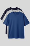 Oversize Fit Basic 3-Pack Navy-Stone-Parliament Men's T-Shirt - 88353