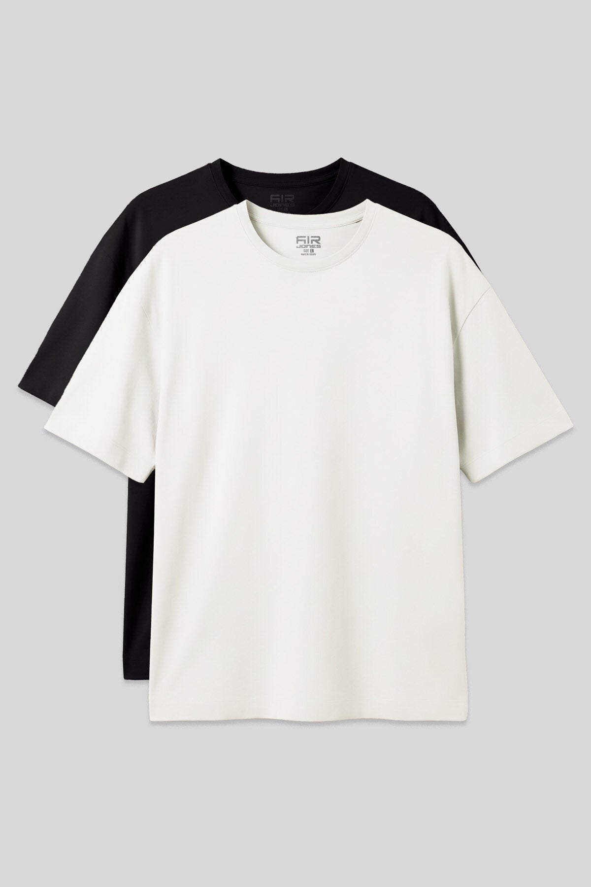 Basic Oversize O Yaka 2'li Paket Siyah-Ekru Erkek T-Shirt - 88377