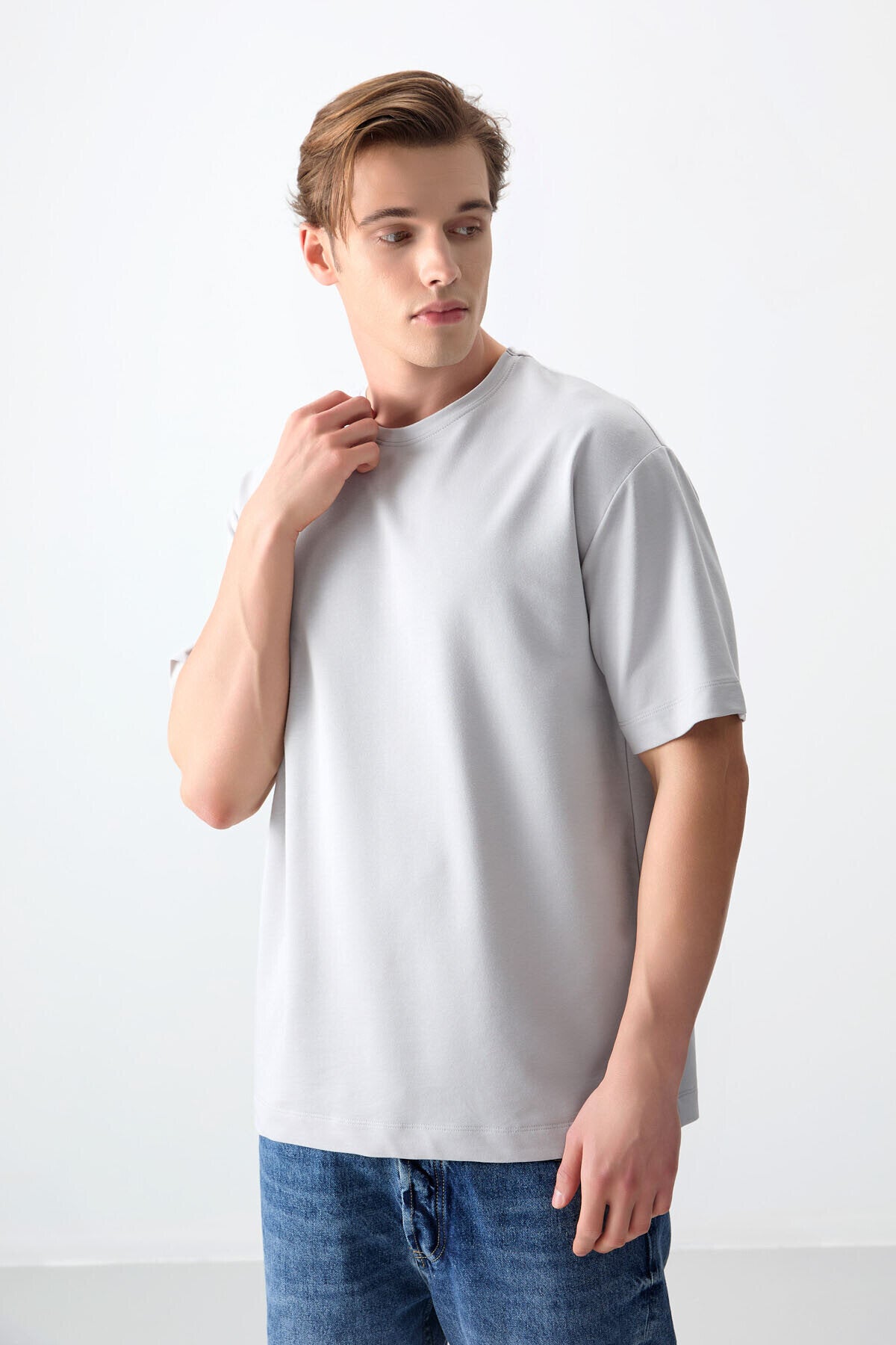 Basic Oversize O Yaka 3'lü Paket Siyah-Taş-Açık Yeşil Erkek T-Shirt - 88377