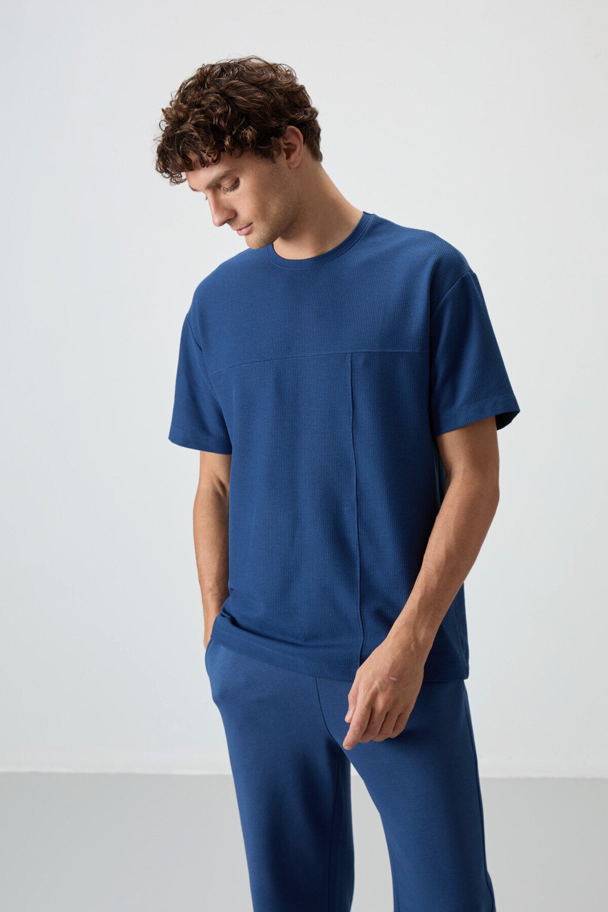 Oversize Fit Basic 3'lü Paket Siyah-Kırmızı-Parlament Erkek T-Shirt - 88380