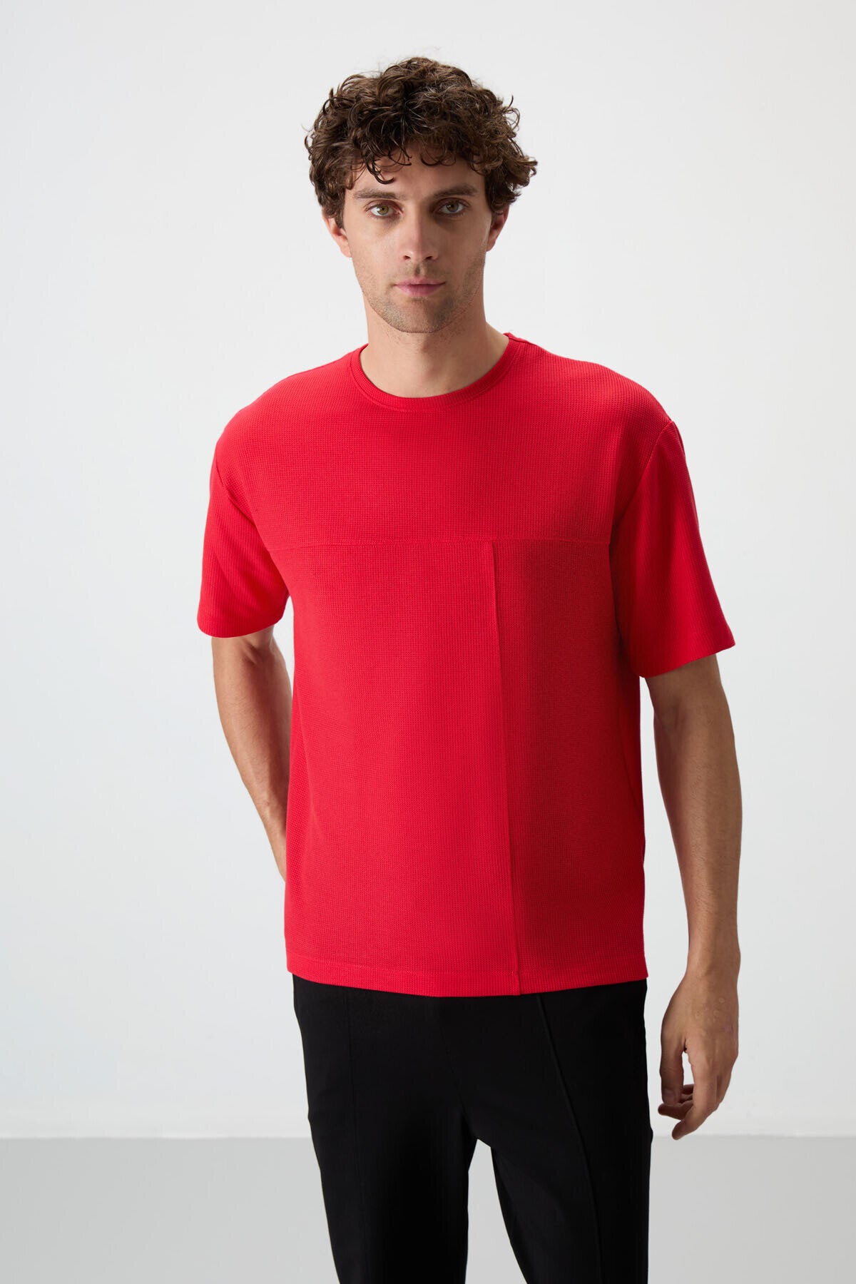 Oversize Fit Basic 3'lü Paket Siyah-Kırmızı-Parlament Erkek T-Shirt - 88380