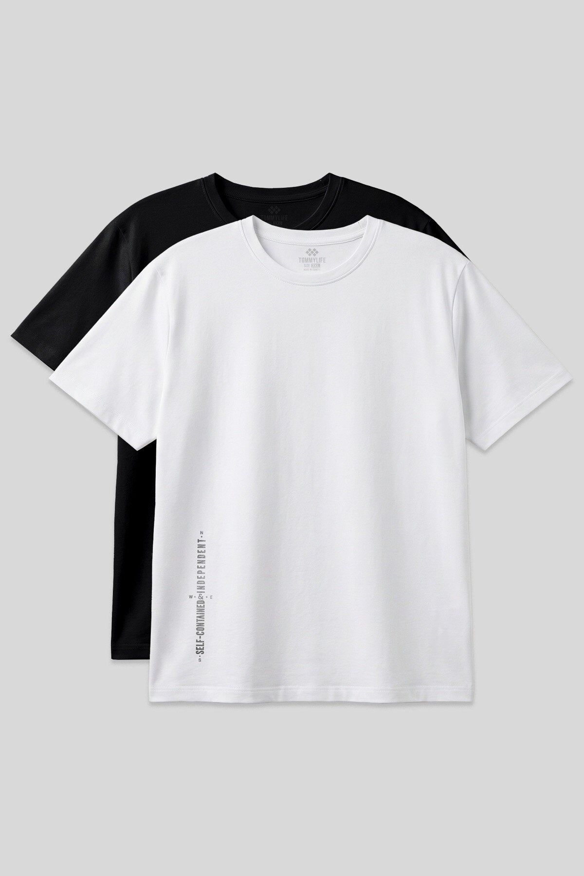 Baskılı Rahat Form 2'li Paket Siyah-Beyaz Büyük Beden Erkek T-Shirt - 88472