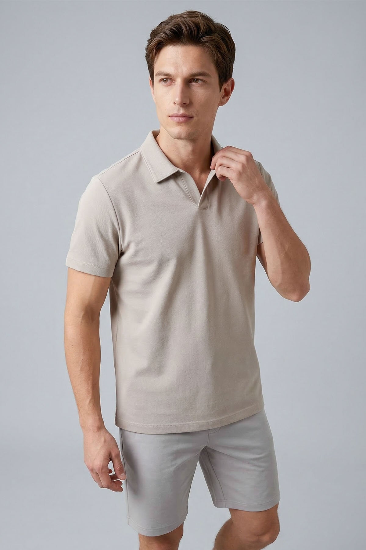Comfort Fit Polo Collar 2-Pack Khaki-Beige Men’s T-Shirts - 88496