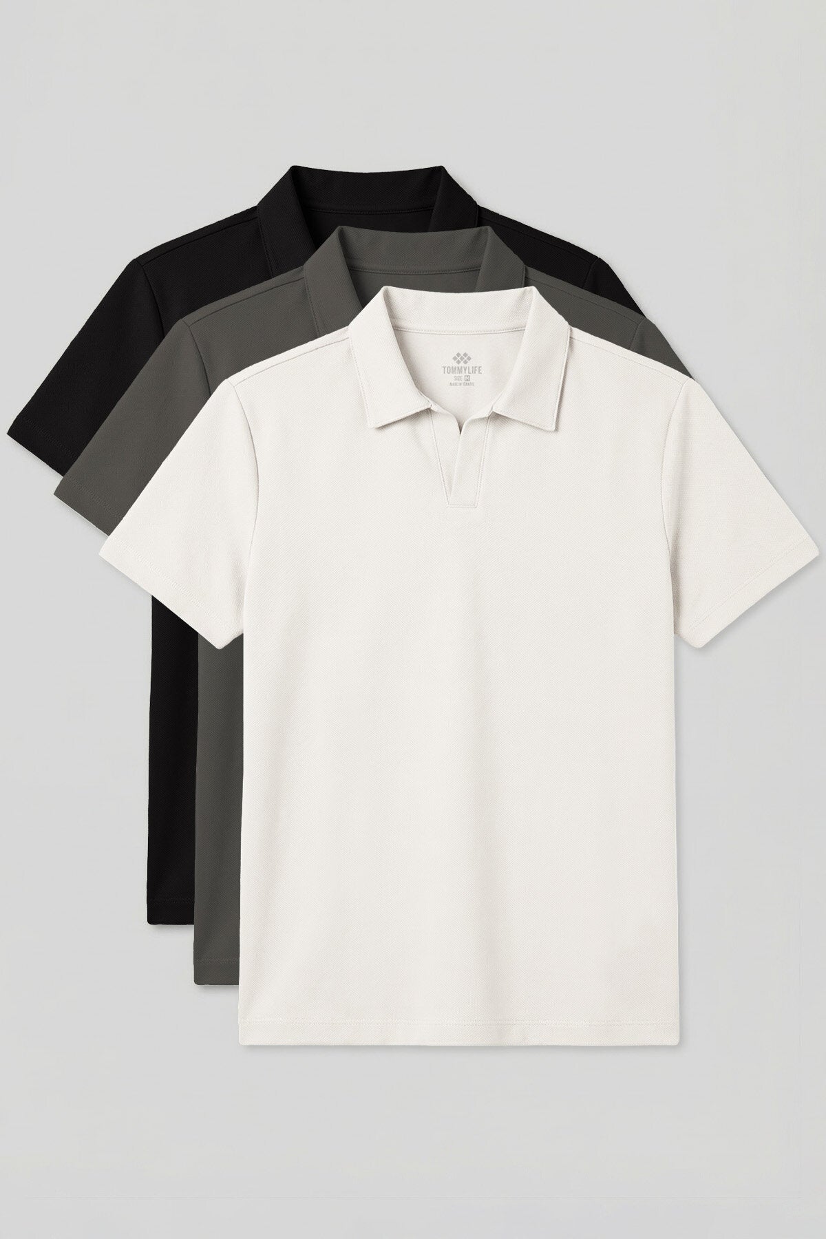 Rahat Form Polo Yaka 3'lü Paket Siyah-Haki-Ekru Erkek T-Shirt - 88496