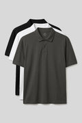 Polo Collar Plus Size 3-Pack Black-White-Olive Men's T-Shirt - 88511