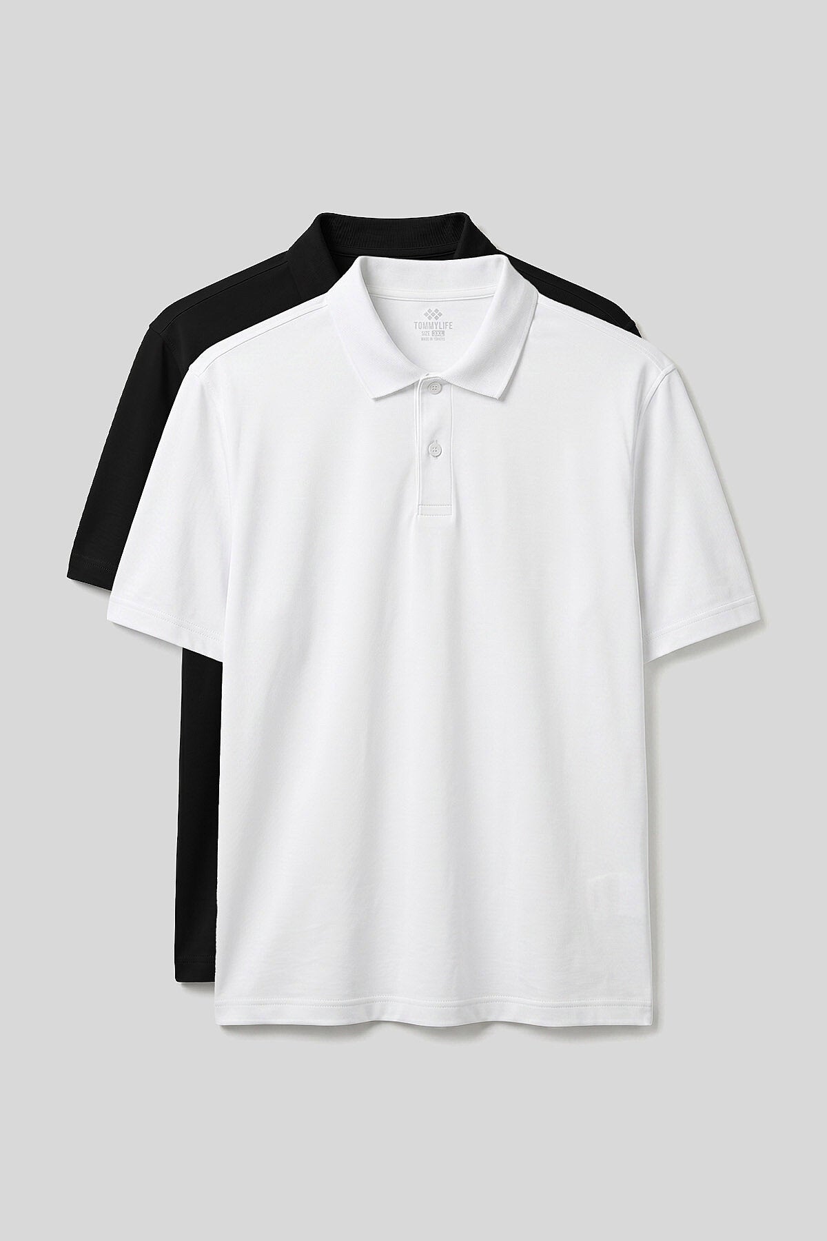Polo Yaka Büyük Beden 2'li Paket Siyah-Beyaz Erkek T-Shirt - 88511
