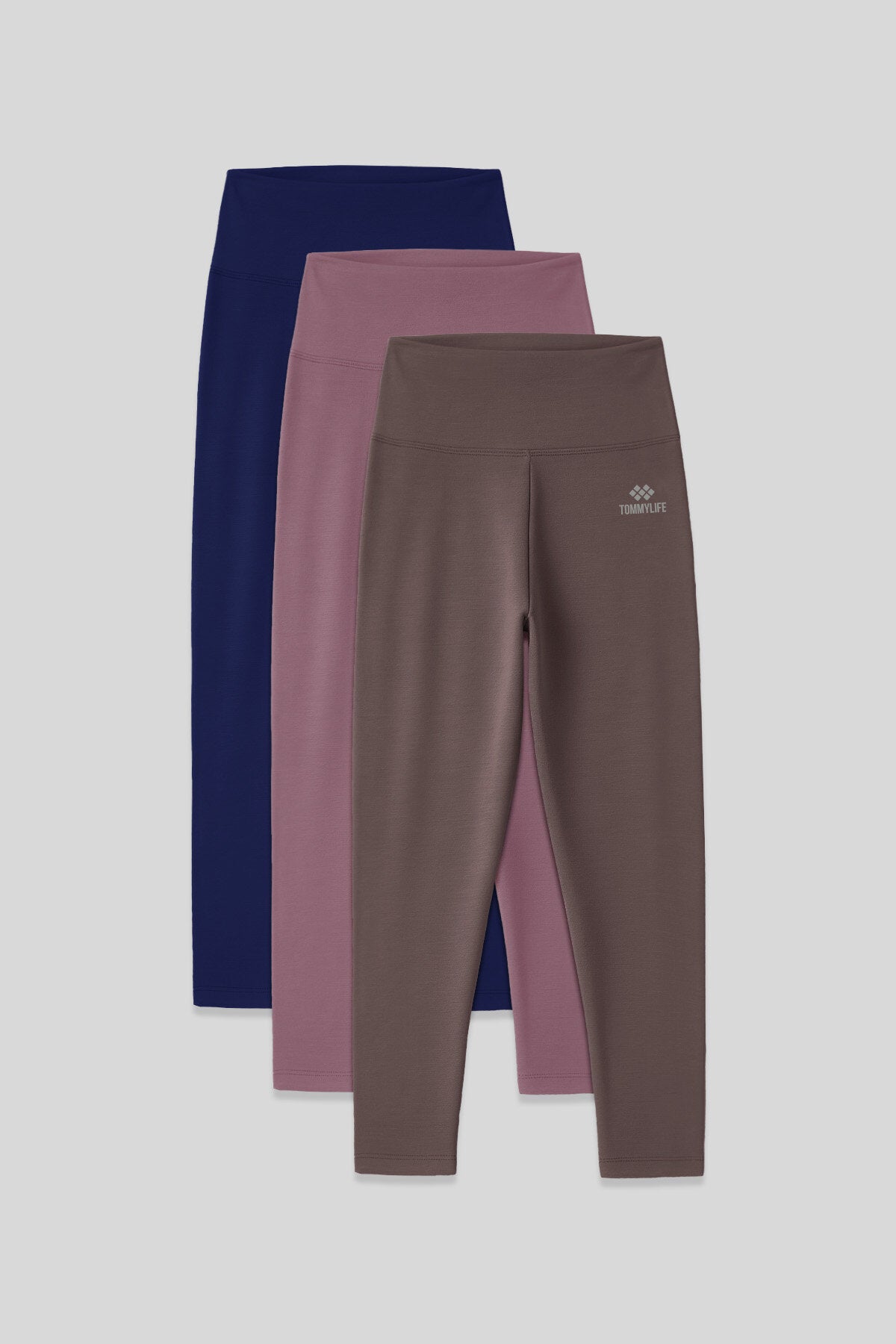 Slim Fit 3'lü Paket İndigo-Gül Kurusu-Kahverengi Kadın Kapri Tayt - 93097