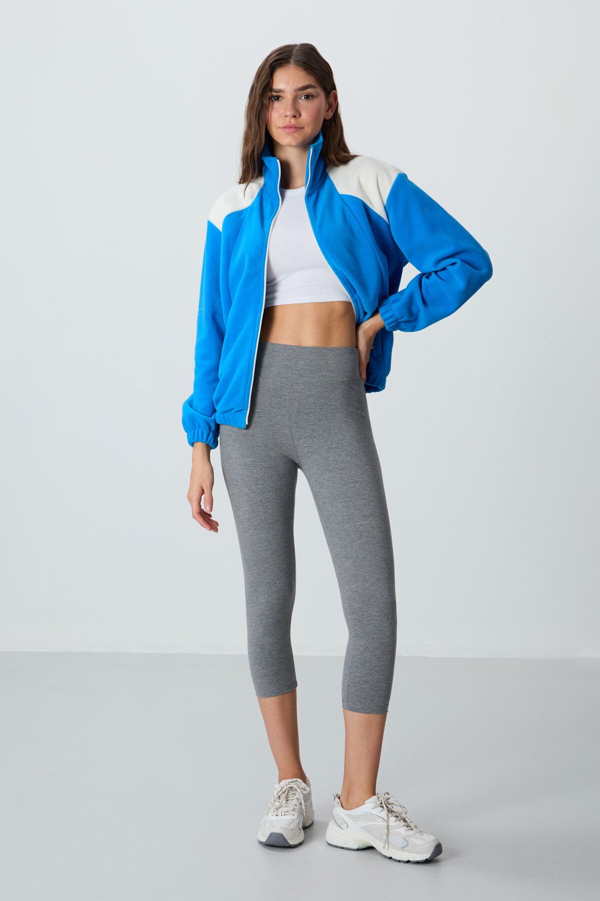Slim Fit 3'lü Paket Siyah-Çağla-Gri Melanj Kadın Kapri Tayt - 93097