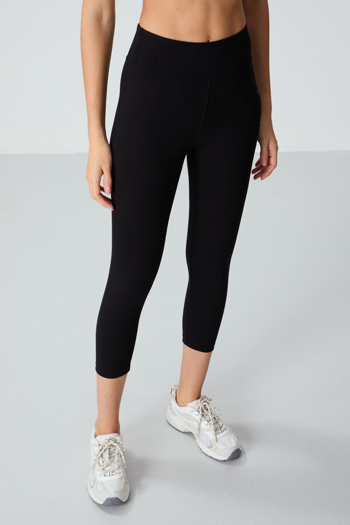 Slim Fit 2'li Paket Siyah-Gri Melanj Kadın Kapri Tayt - 93097