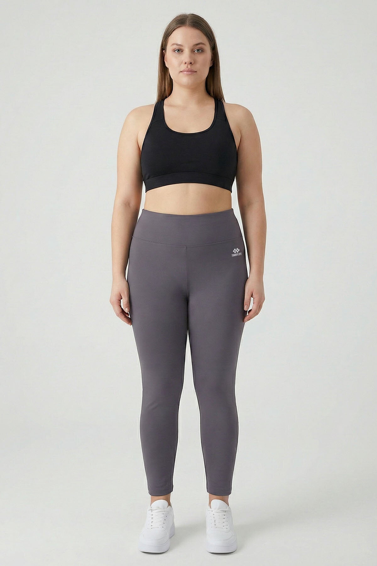 Slim Fit 2'li Paket İndigo-Koyu Gri Büyük Beden kadın Tayt - 94650